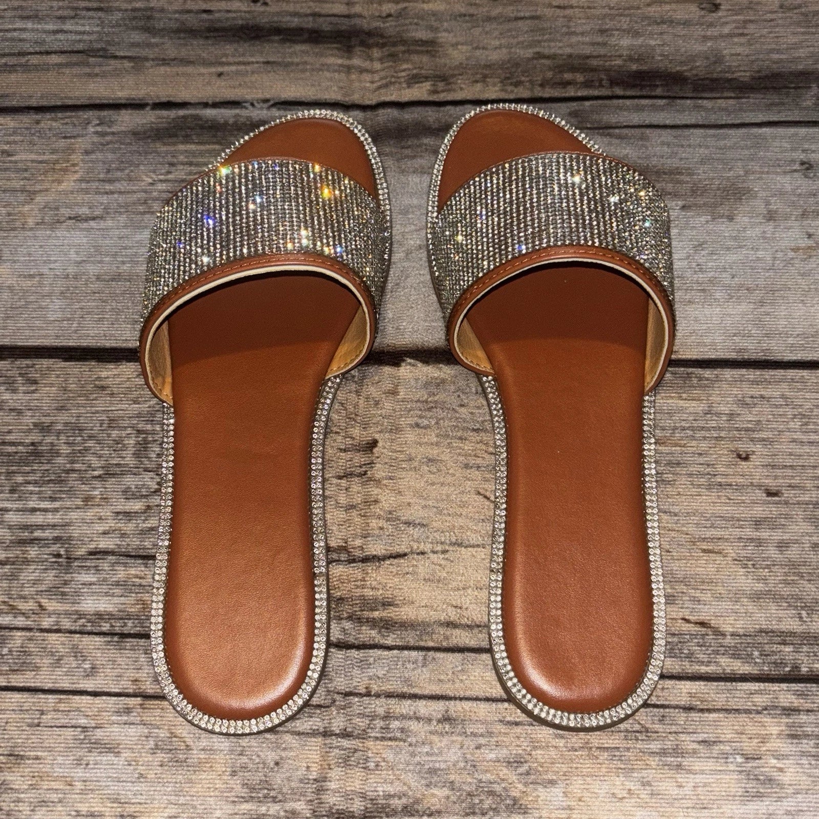 Women's Sandal Slip On Fashion Slides Rhinestone Sequins EU 41  Womens 8.5/9 NEW