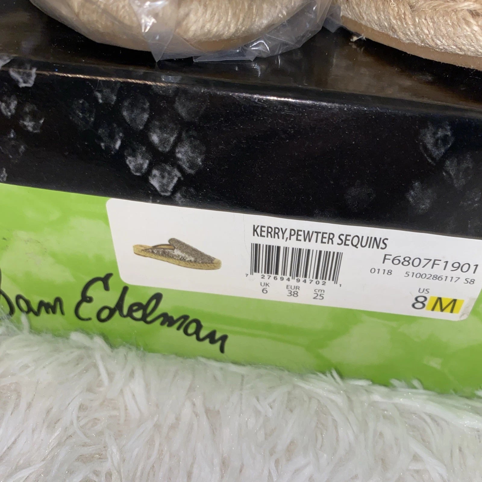 Sam Edelman Kerry Slip On Espadrille Slide Mule Flats Pewter Sequins Size 8 NIB