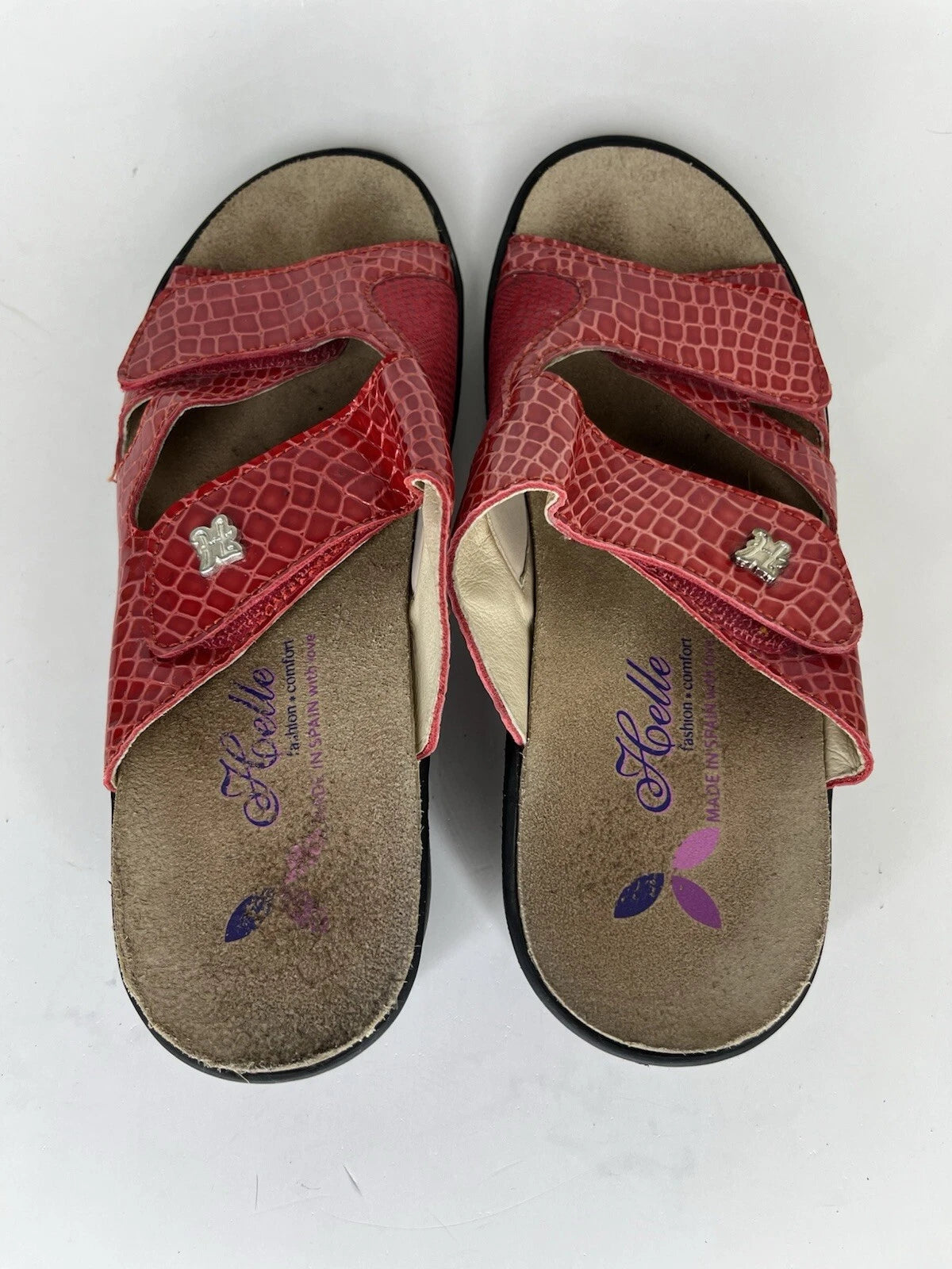 Helle Fashion Comfort Sandals Slides Wedge Heel Women Sz 38 US 7 Red Croc Spain