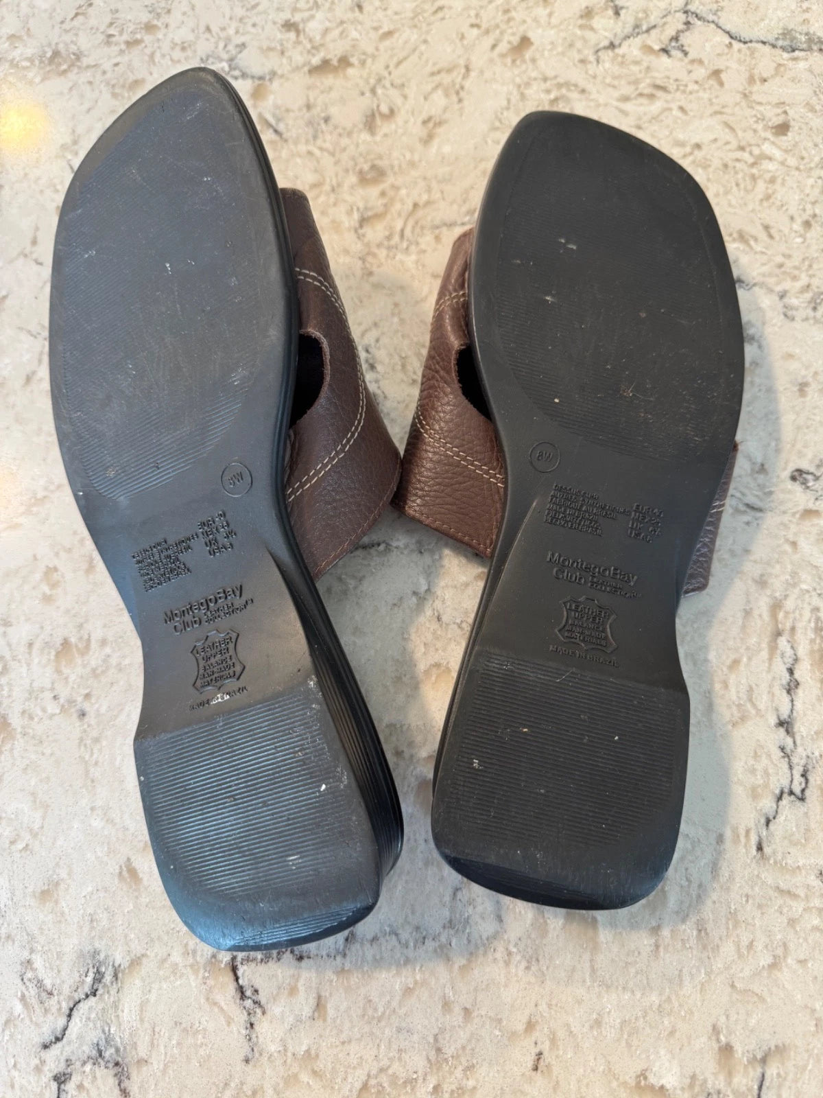 Vtg Montego Bay Club Leather Slides Sandals Brown Womens Sz 8W Wide Shoes