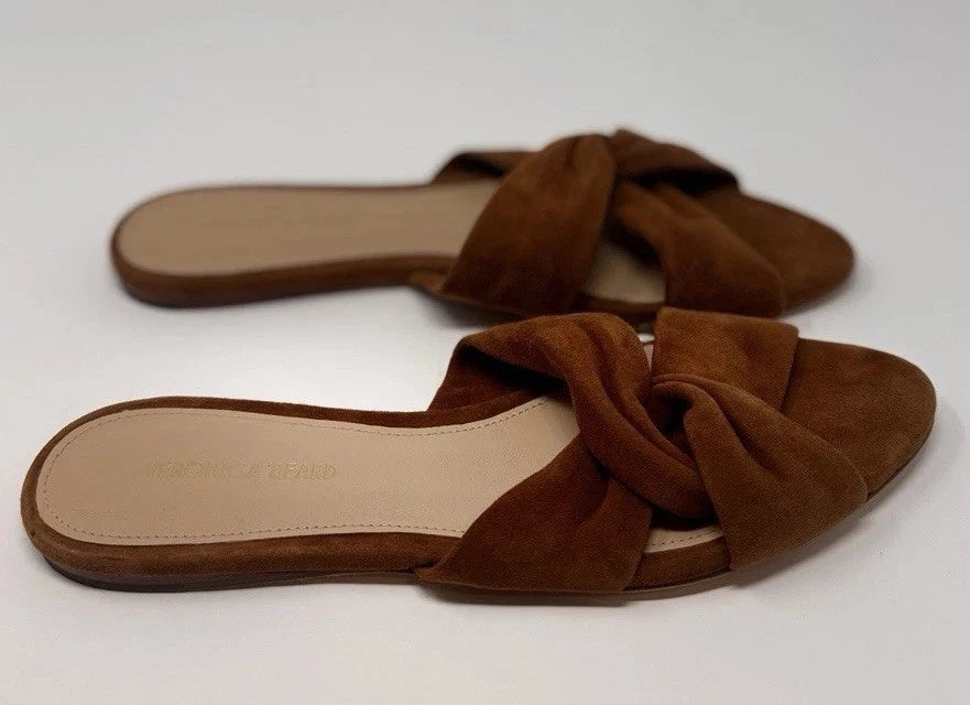 Veronica Beard Seraphina Twisted Slide Sandals Caramel Suede Women’s Size 6M