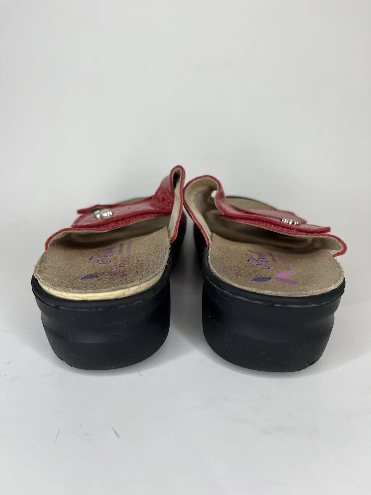 Helle Fashion Comfort Sandals Slides Wedge Heel Women Sz 38 US 7 Red Croc Spain