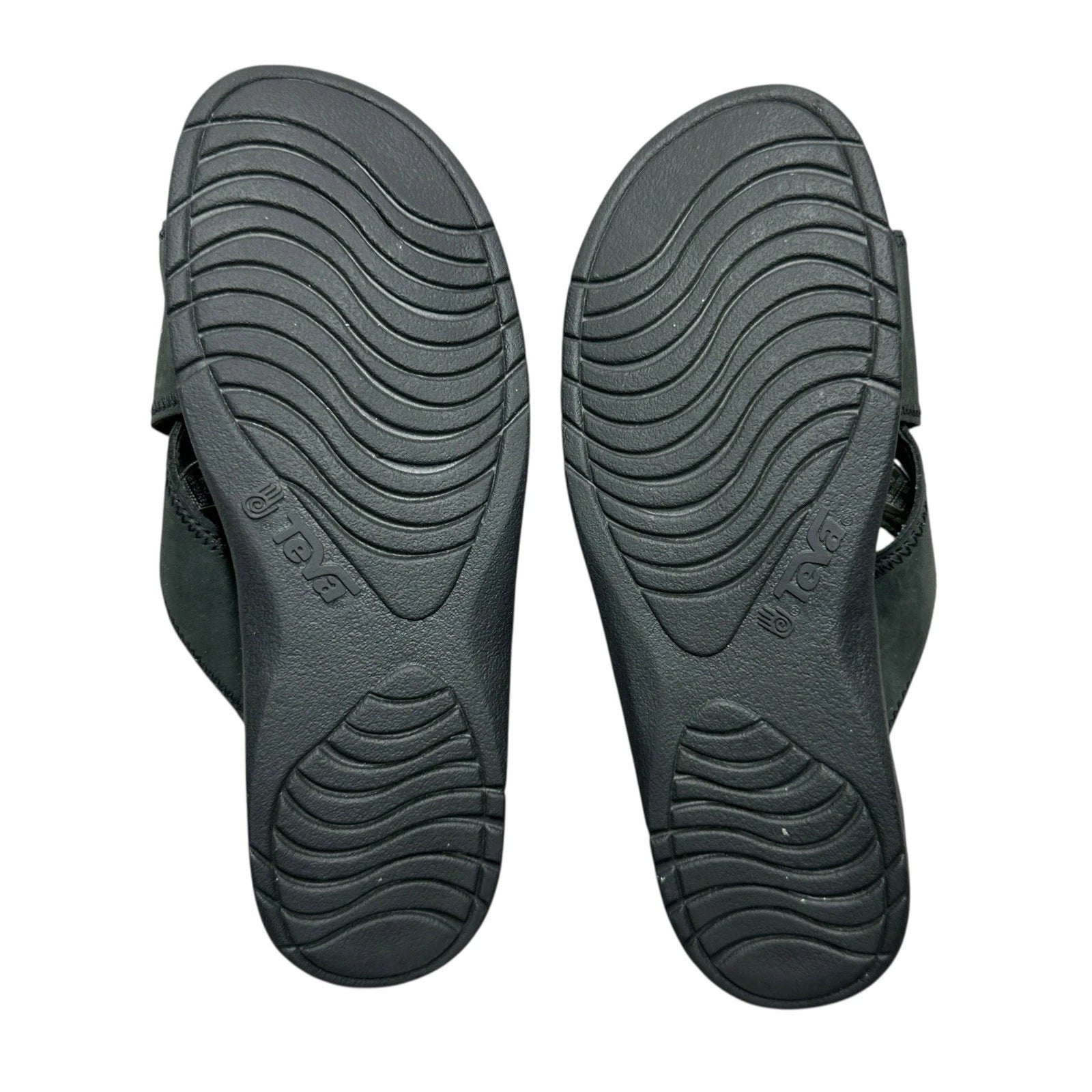 Teva Sandals Black Leather Casual Cork Strap Slides Womens Sz 9 Style 6334