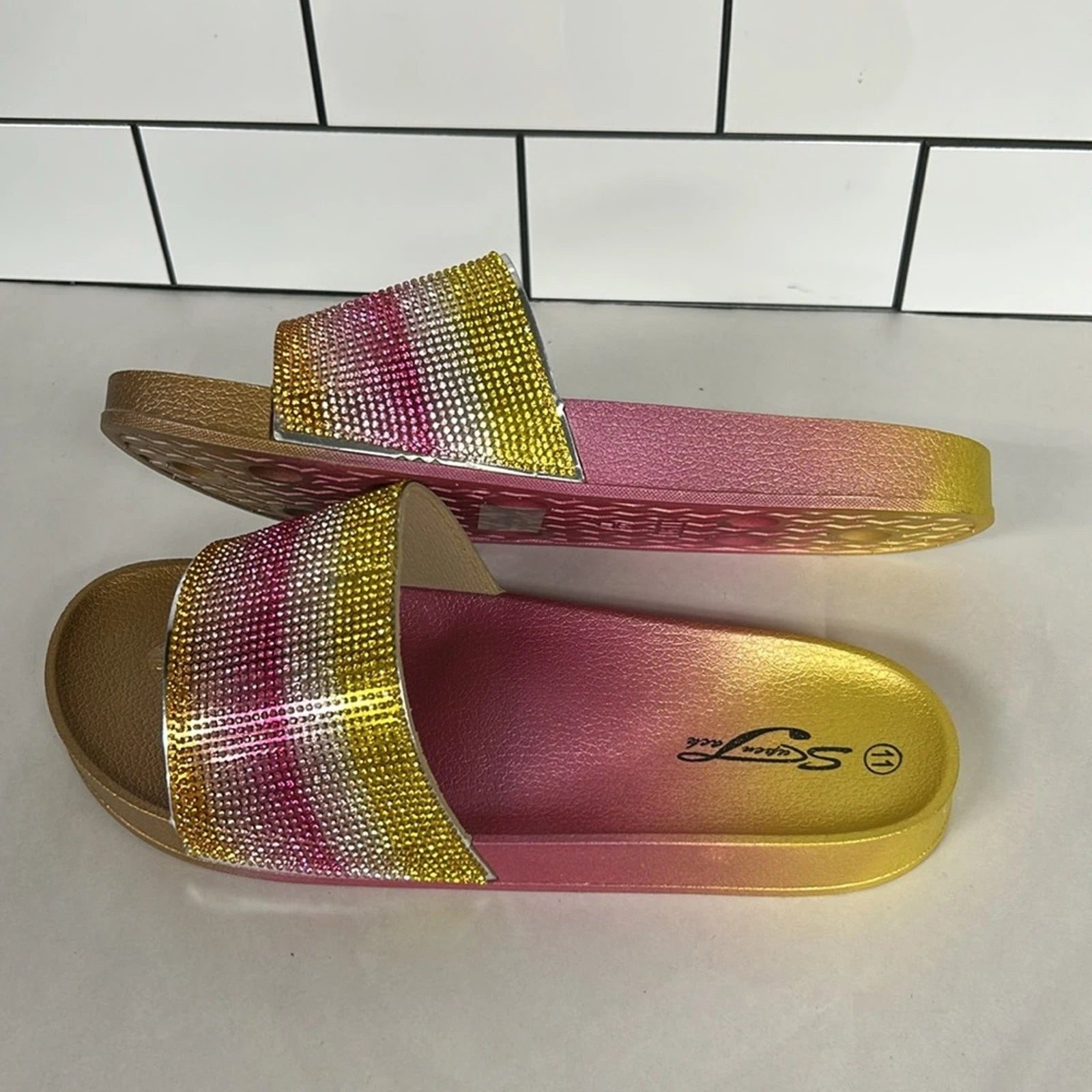 NIB Super Jack Boutique Bling Rhinestone Fashion Slides Women’s Size 11