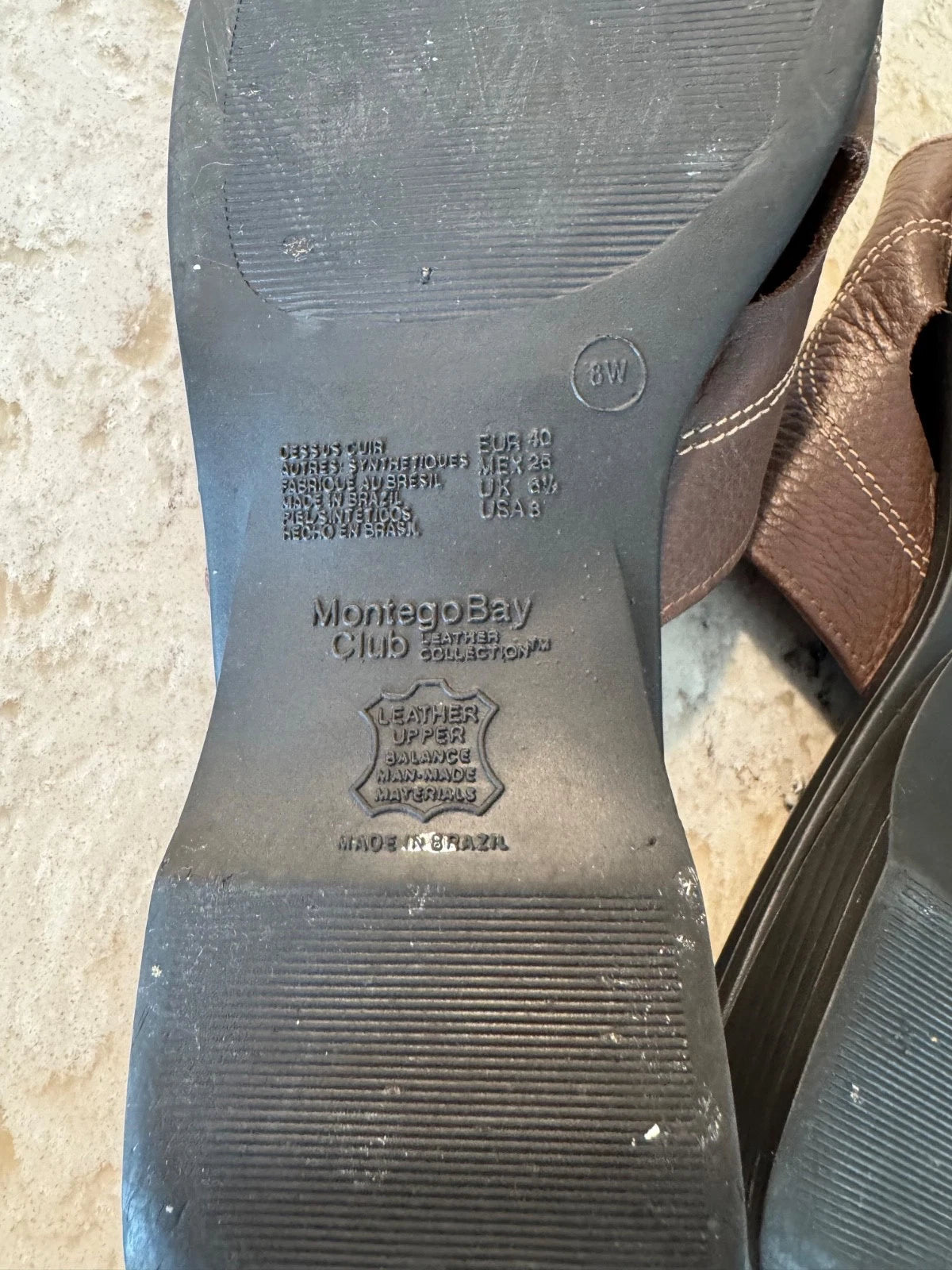 Vtg Montego Bay Club Leather Slides Sandals Brown Womens Sz 8W Wide Shoes