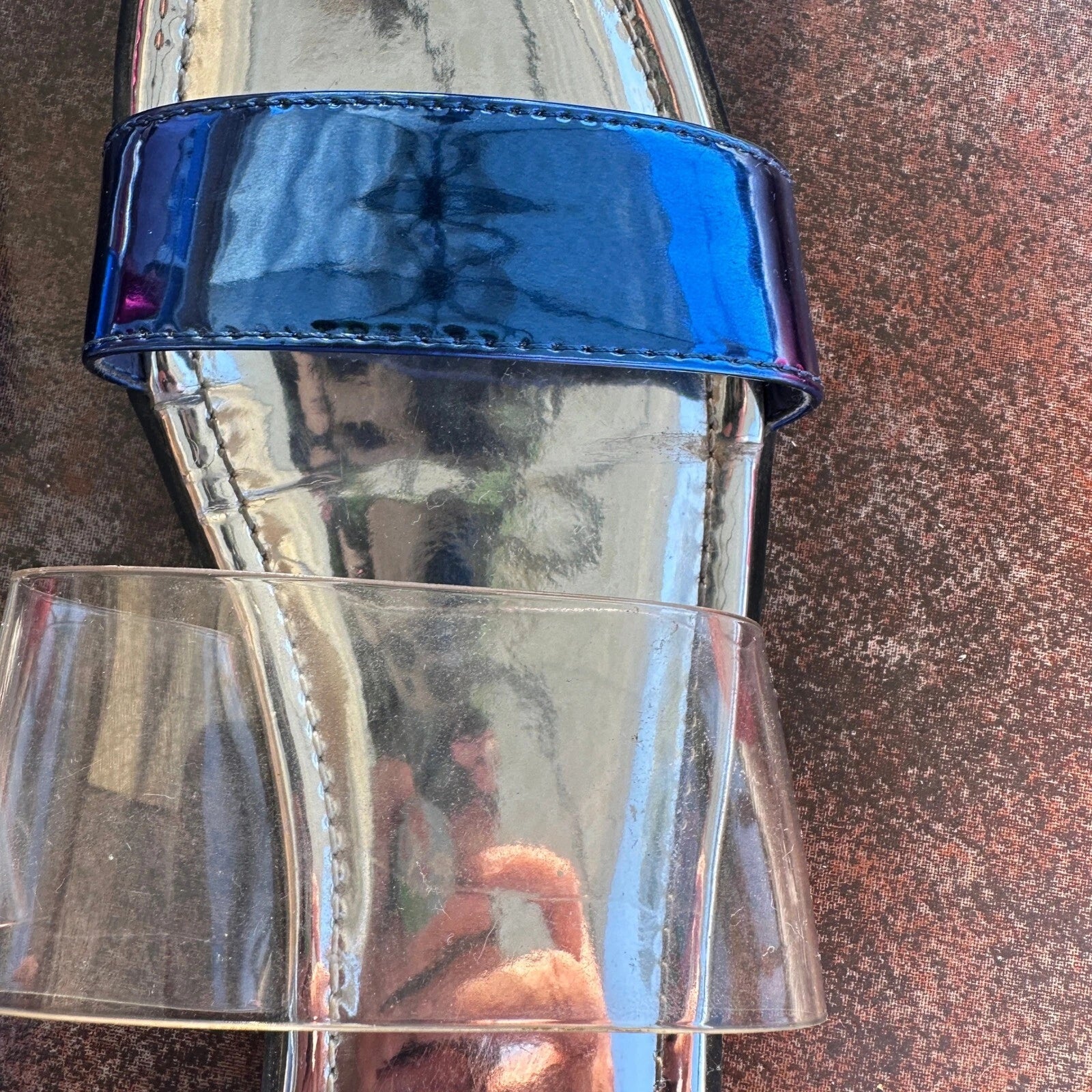 Urban Outfitters Slides Sandals Clear Blue Straps Trendy Flats Size 7