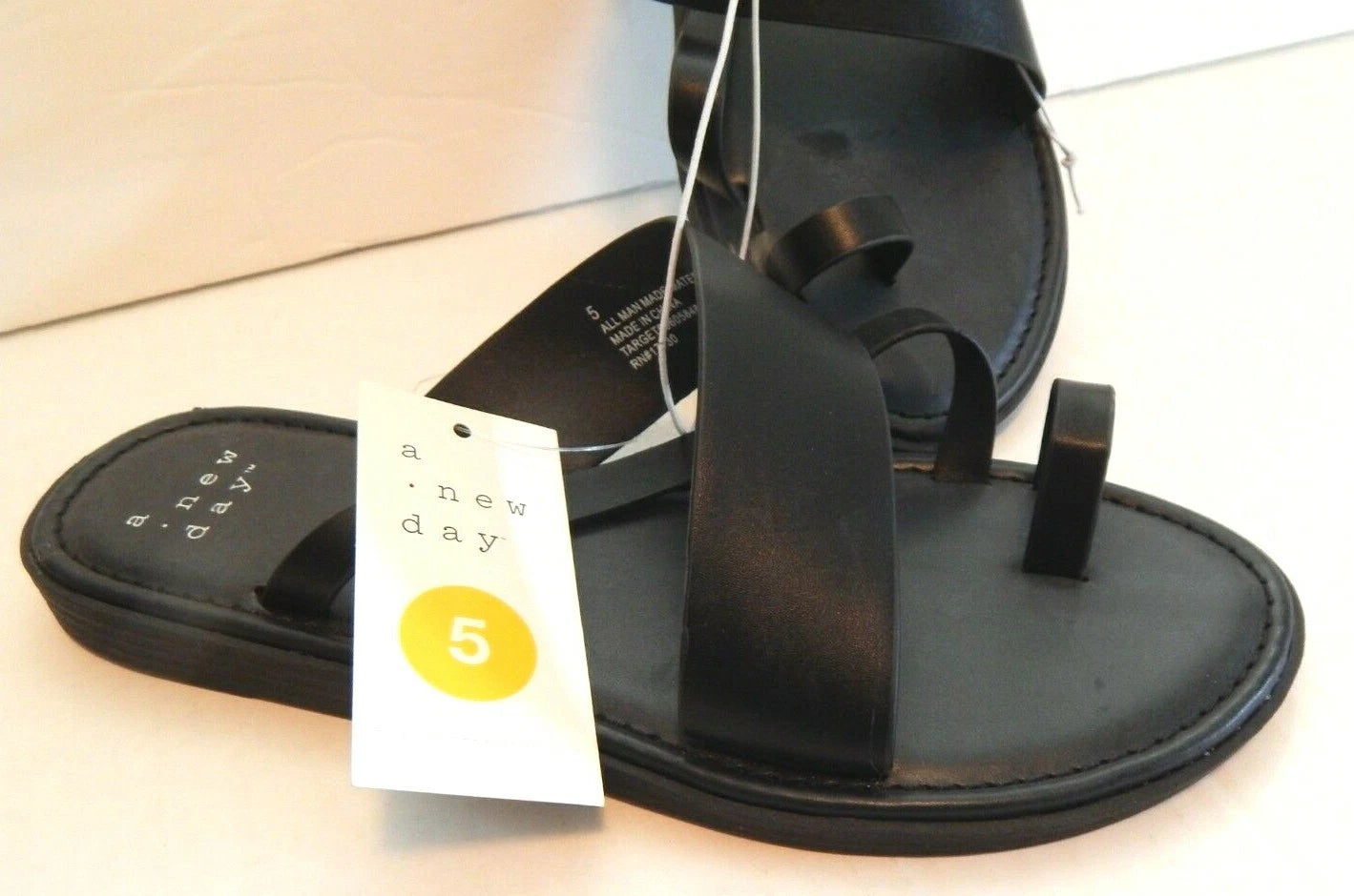 Women's Kallima Faux Leather Toe Ring Style Slide Sandals - A New Day Black Sz 5