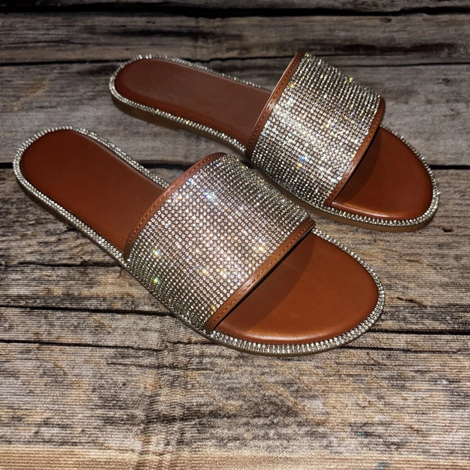 Women's Sandal Slip On Fashion Slides Rhinestone Sequins EU 41  Womens 8.5/9 NEW
