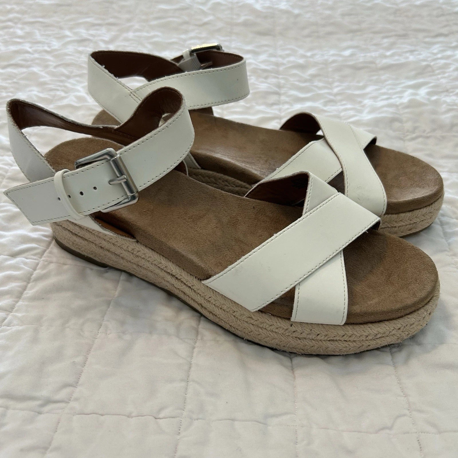Style & Co Womens Wedge Strap White Slide Sandals Emberr 8 8M