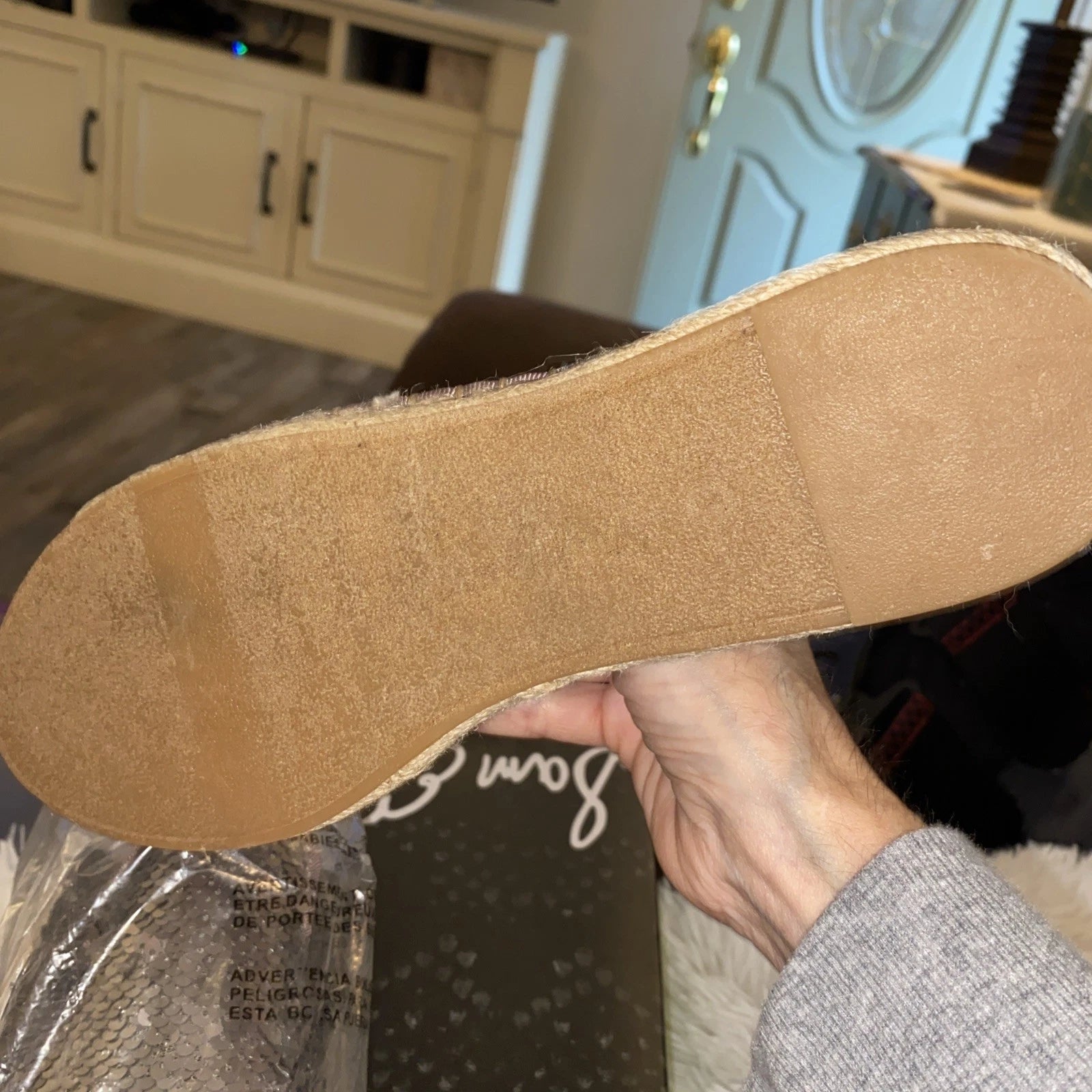 Sam Edelman Kerry Slip On Espadrille Slide Mule Flats Pewter Sequins Size 8 NIB