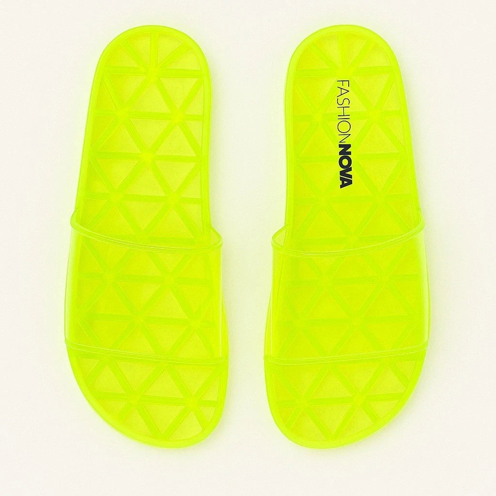 New Vegan Fashion Nova 7 Neon Yellow Jelly Slide Sandals Crystal Green Slip On