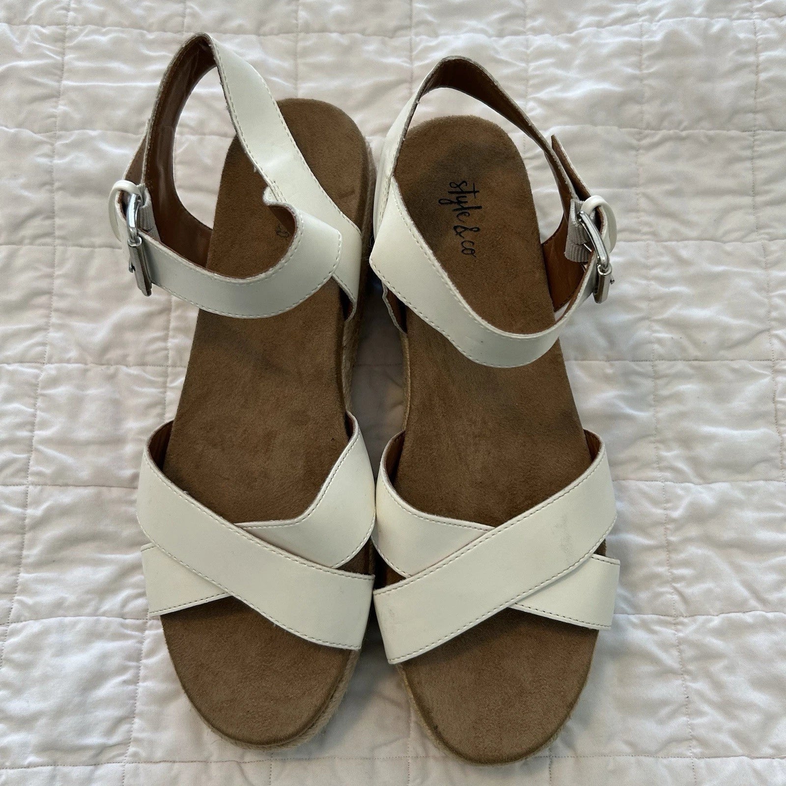 Style & Co Womens Wedge Strap White Slide Sandals Emberr 8 8M