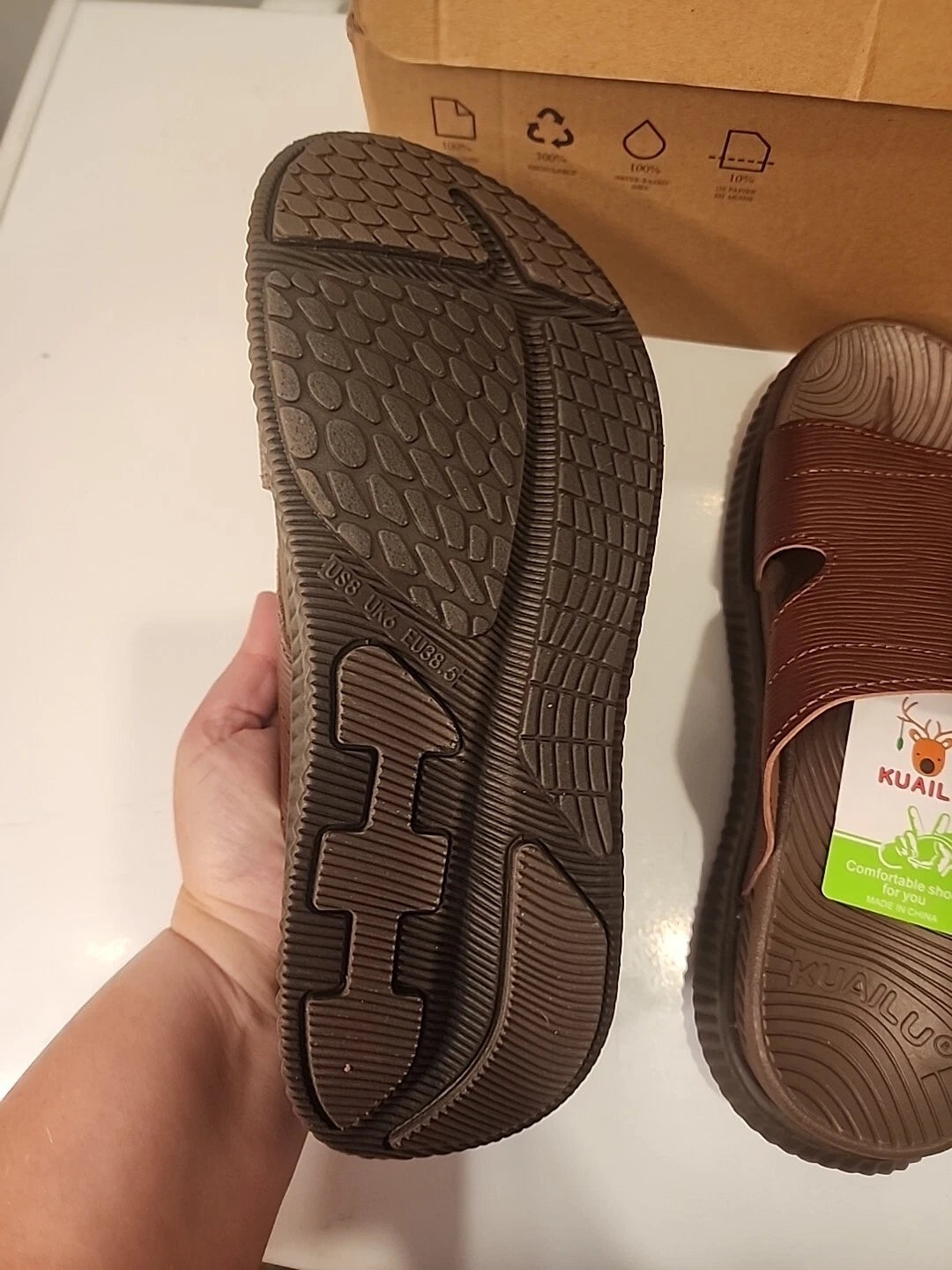 KUAILU Womens Fashion Orthotic Slides Sandals US 8 Arch Support Brown