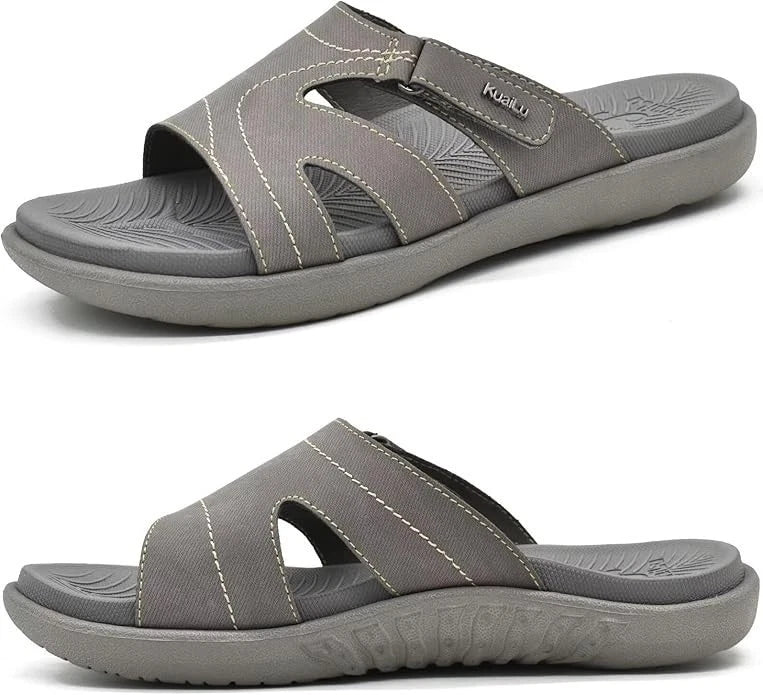 KuaiLu Womens Fashion Orthotic Slides Ladies Lightweight Athletic - Gray 8.5