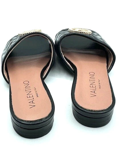 Valentino by Mario Valentino Afrodite Quilted Leather Slide Sandals Black Size 6