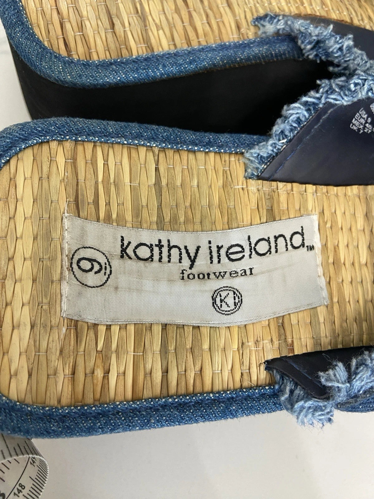 Kathy Ireland Blue Plato Slide Sandals with Denim Style Knot Size 9 Y2K