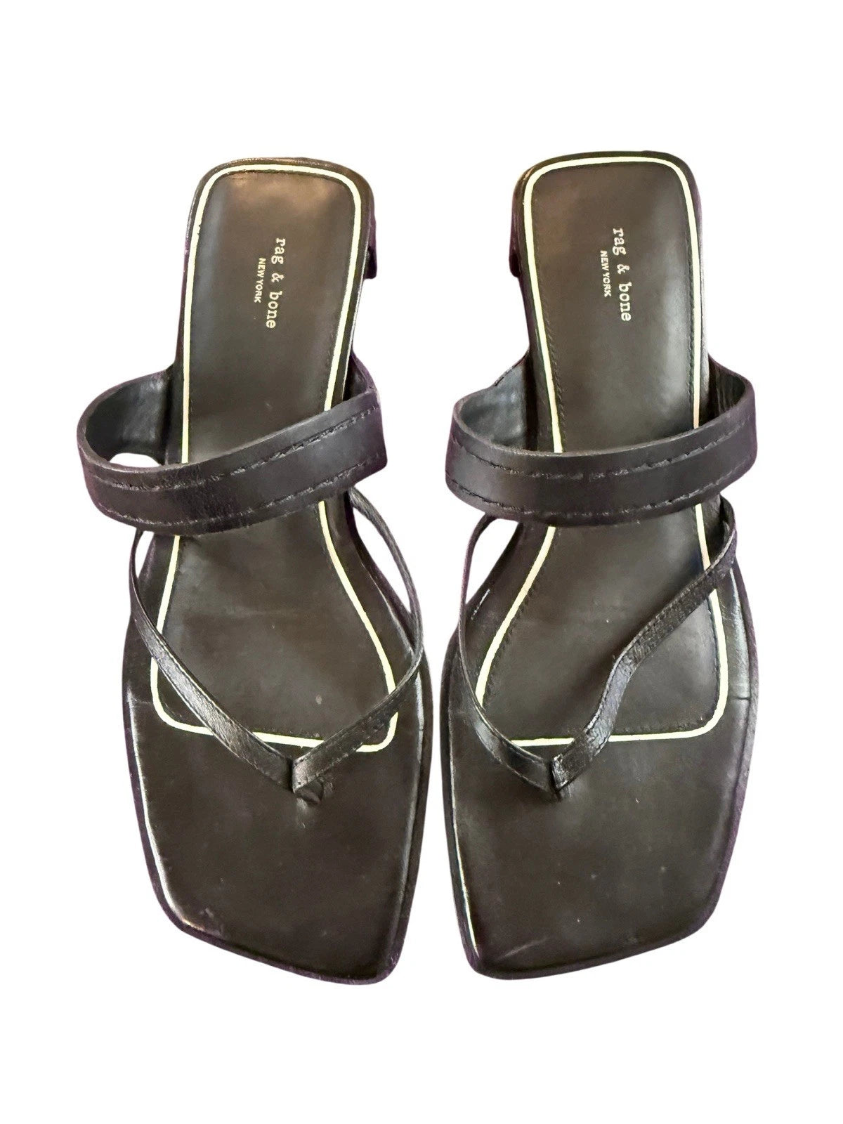Rag & Bone Colt Sandals Slides Black -White  Thongs Shoes Sz 37.5 US 7