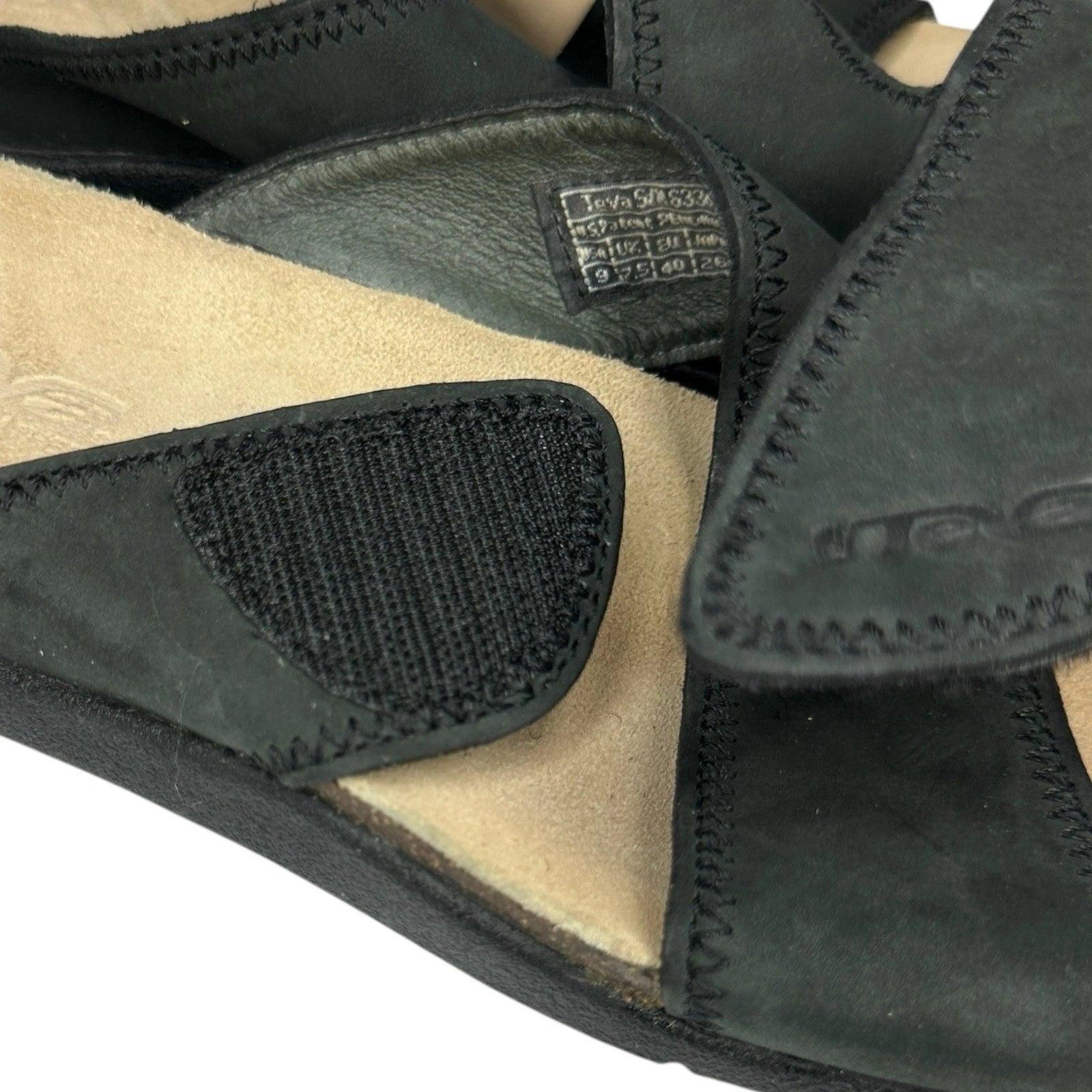 Teva Sandals Black Leather Casual Cork Strap Slides Womens Sz 9 Style 6334