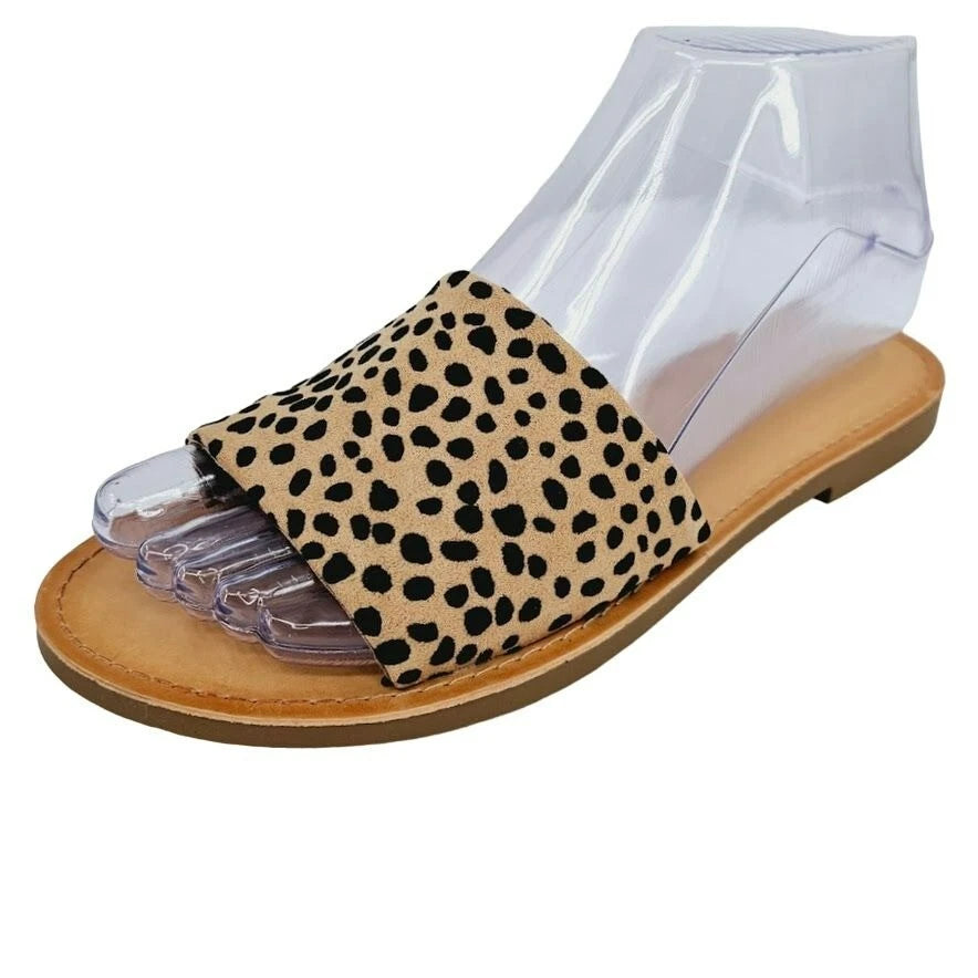 Soda Efron Cheetah Print Slide Sandals 6 Brown Black Tan Faux Suede Fabric Flats