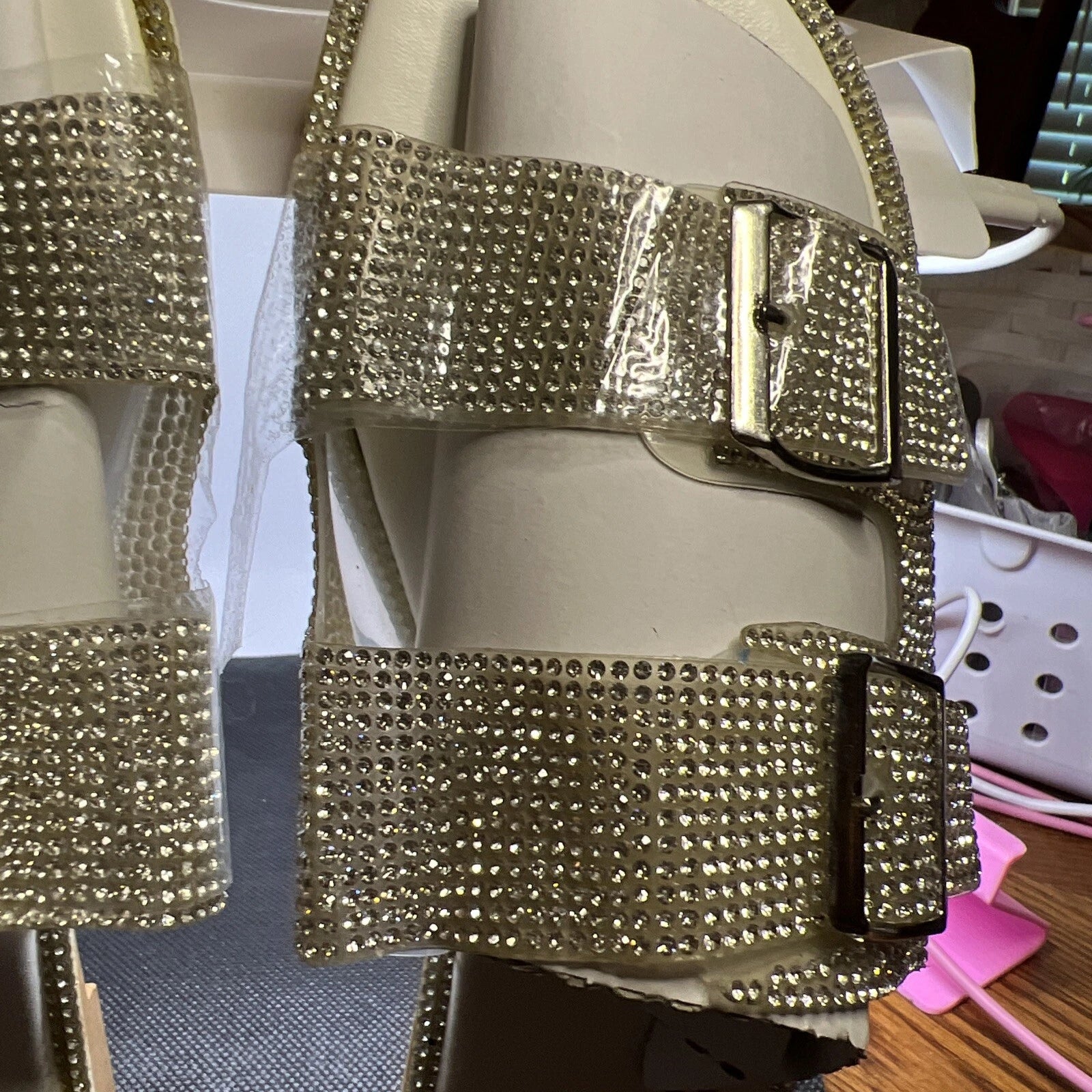 Ladies New Fashion, Rhinestone Sparkle Sandals Comfort Casual Flats Size 10