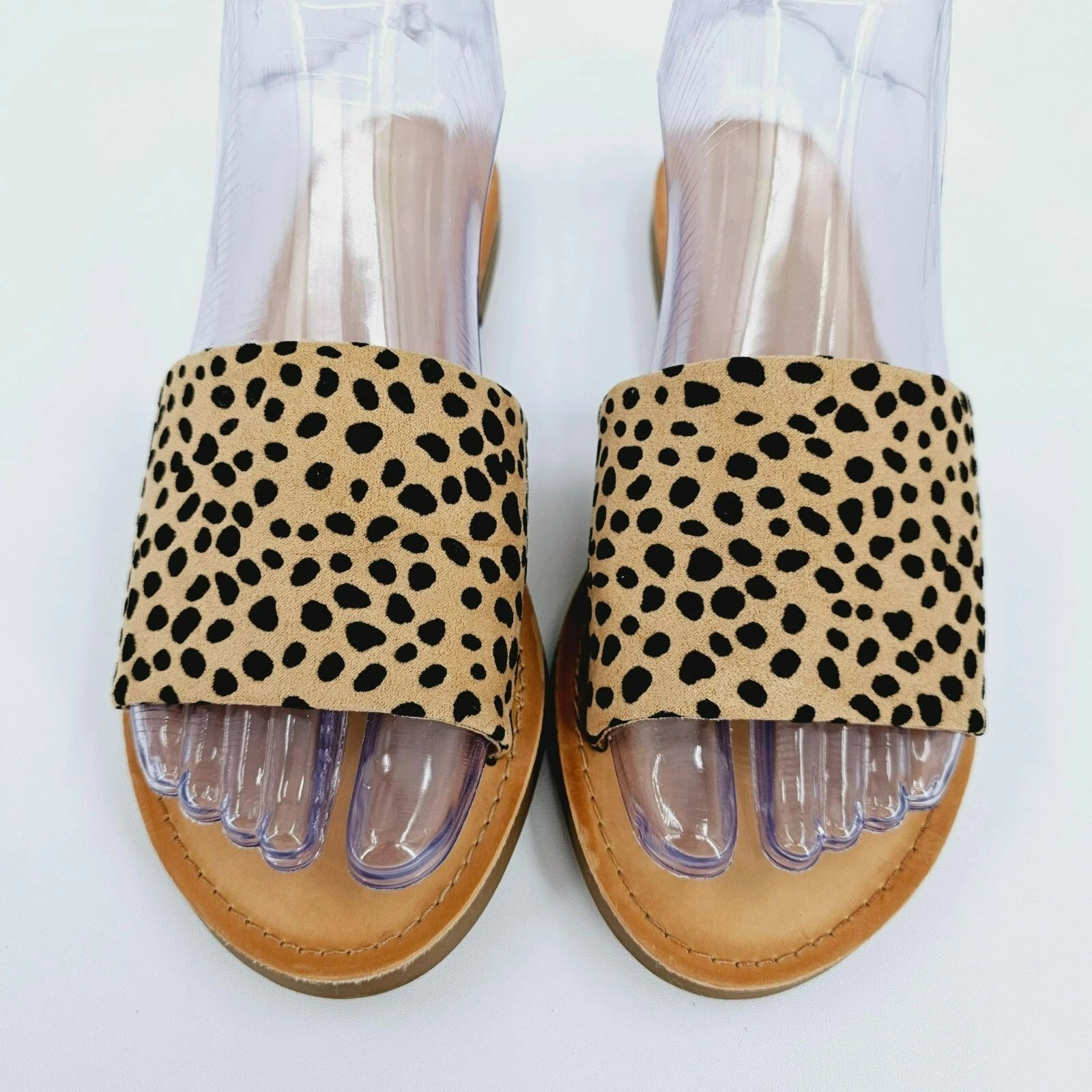 Soda Efron Cheetah Print Slide Sandals 6 Brown Black Tan Faux Suede Fabric Flats