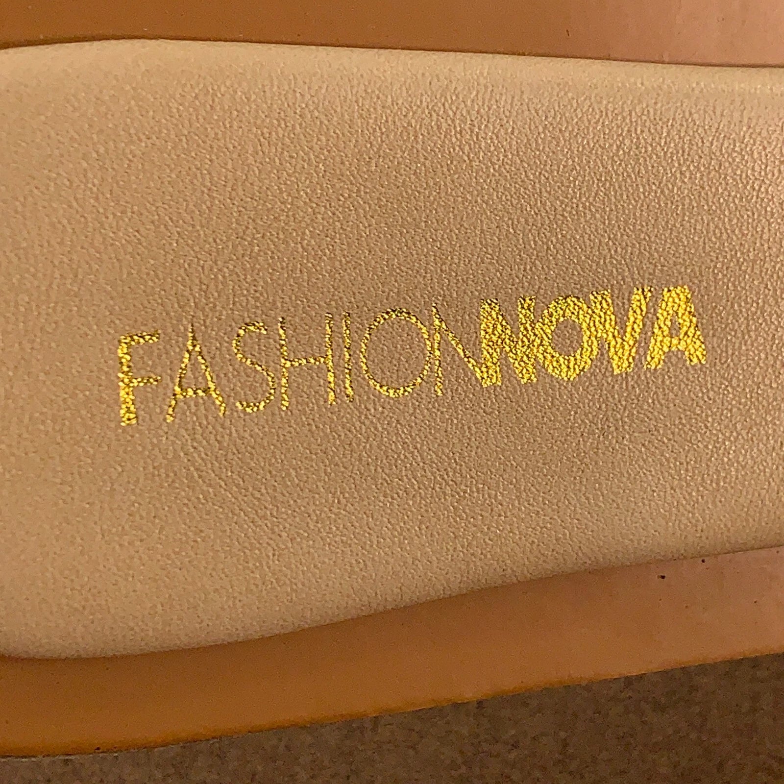 Fashion Nova Women's Shoe Size 9 Clear Gold Beaded Strap Square Toe Flat Sandals