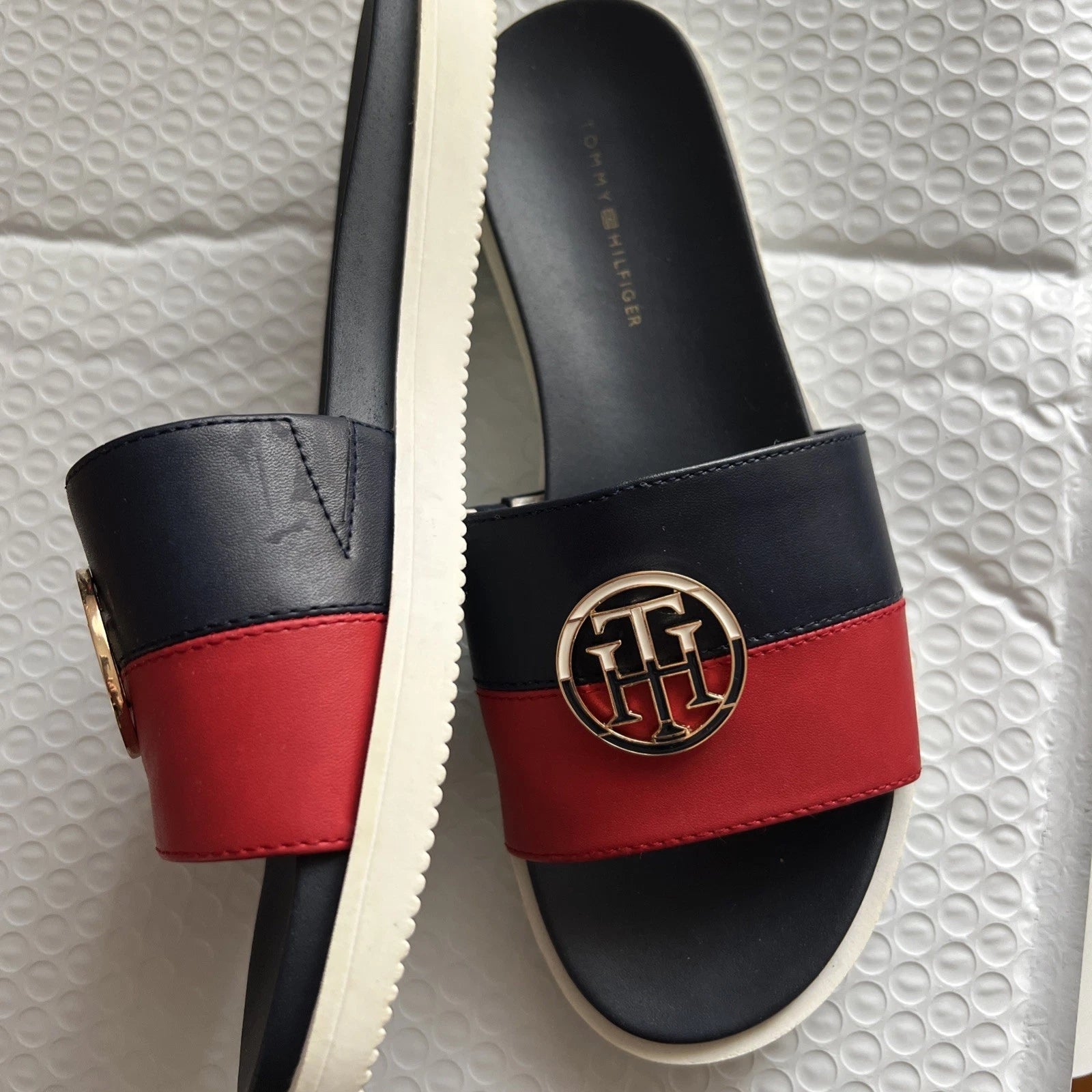Tommy Hilfiger Blue & Red Souli Style Slide Sandals Women's Size 6M