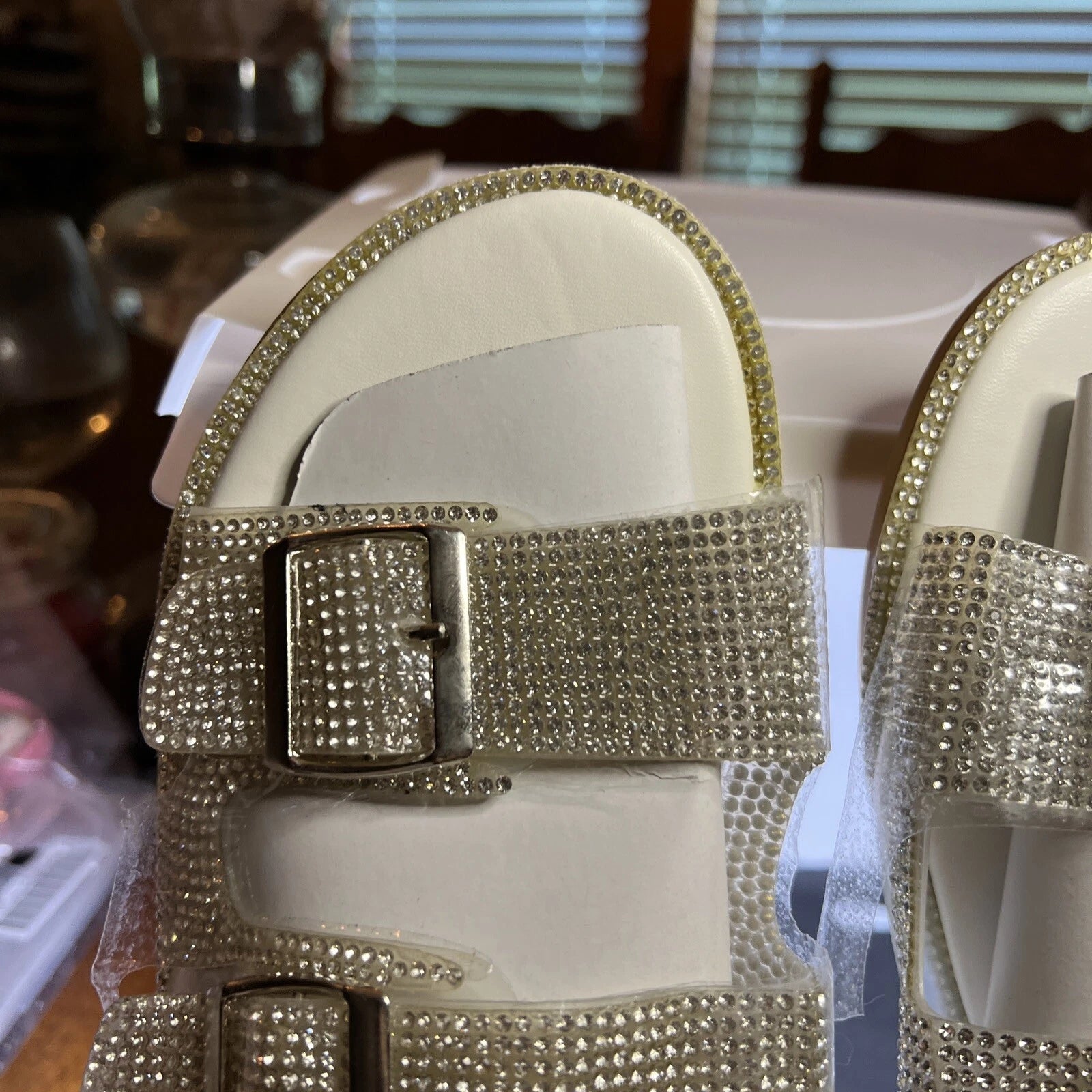 Ladies New Fashion, Rhinestone Sparkle Sandals Comfort Casual Flats Size 10