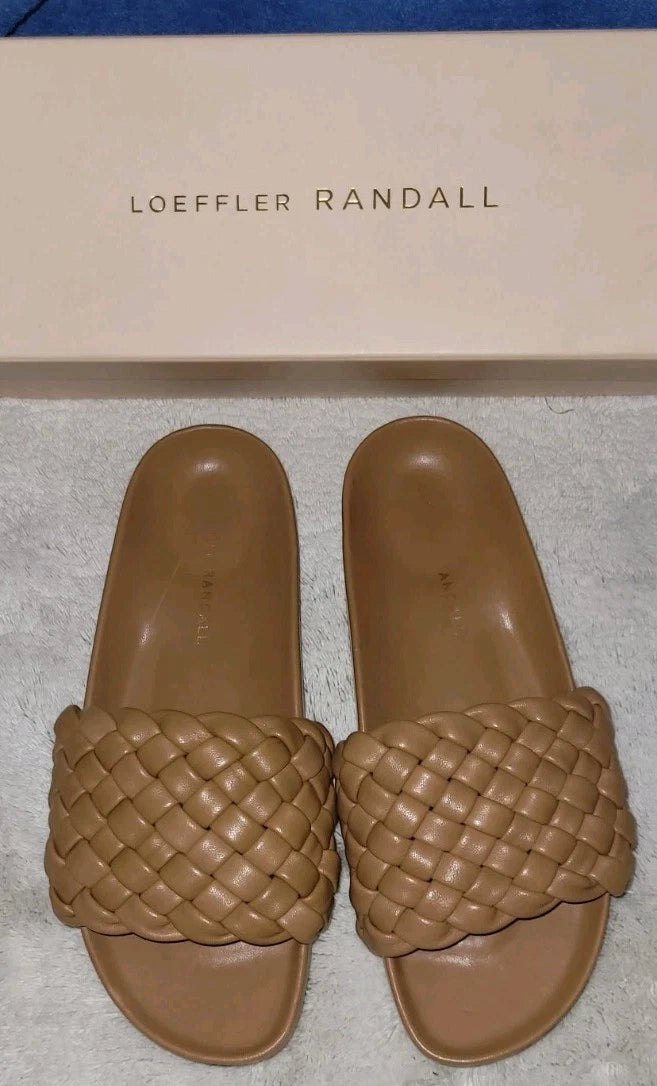 LOFFLER RANDALL Braided Soft Leather Slide Sandals Sonnie, Sz 8B, New In Box
