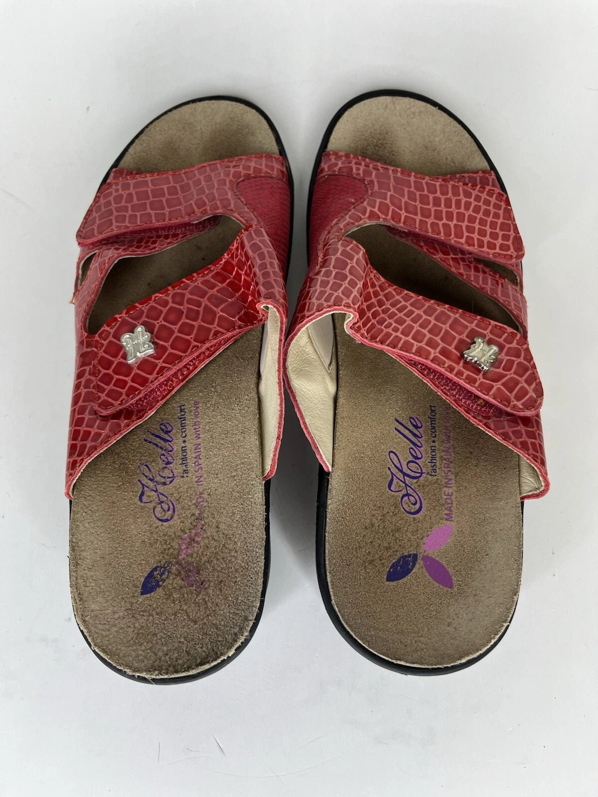 Helle Fashion Comfort Sandals Slides Wedge Heel Women Sz 38 US 7 Red Croc Spain
