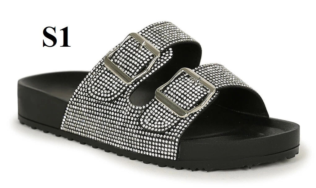 KARAUSA Fashion Bling Rhinestone  2 Buckles Sandal Slides, 2x$30, KARAUSA store