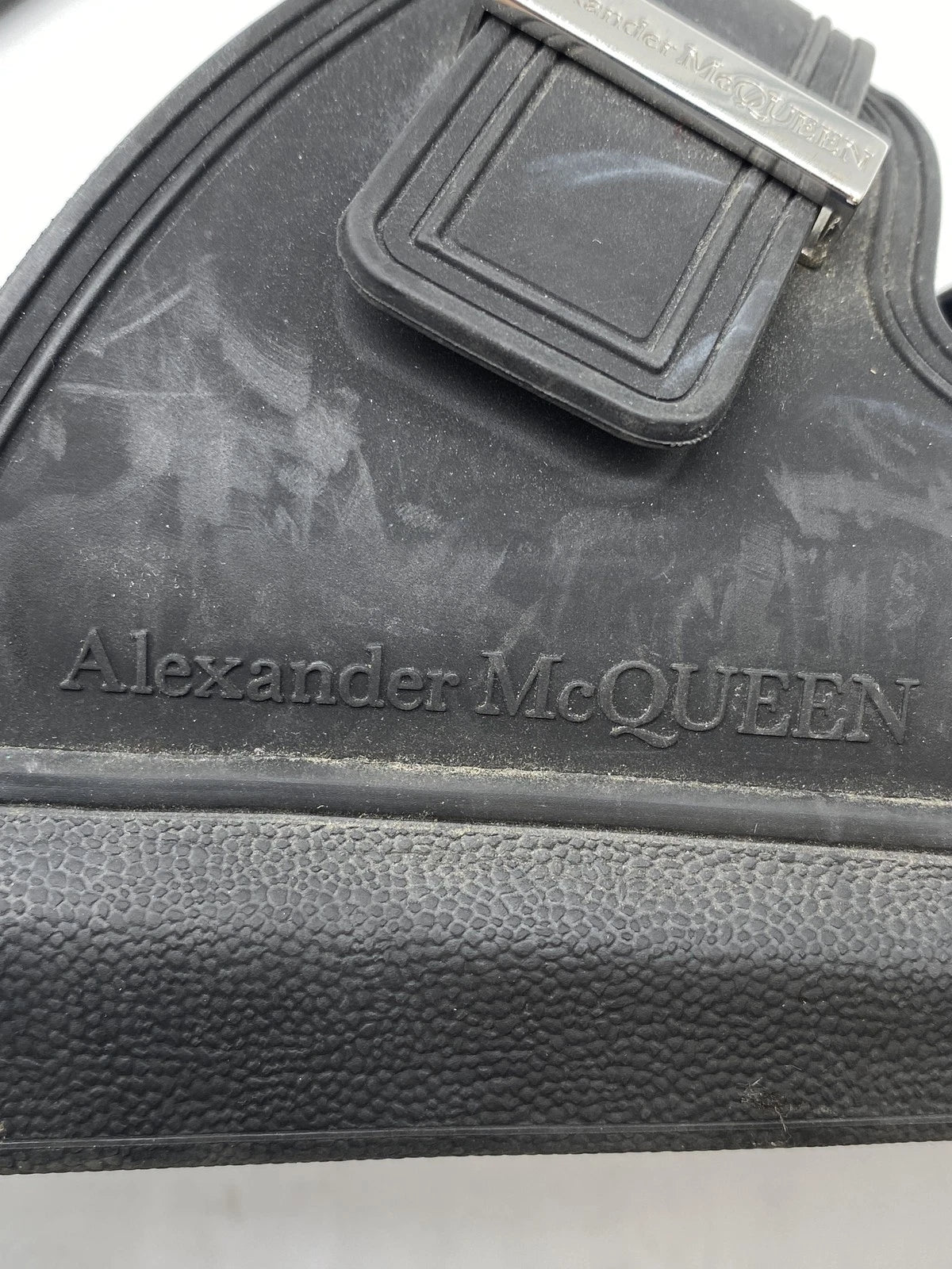 Alexander McQueen Men Black Rubber Slide Sandals Size 9.5