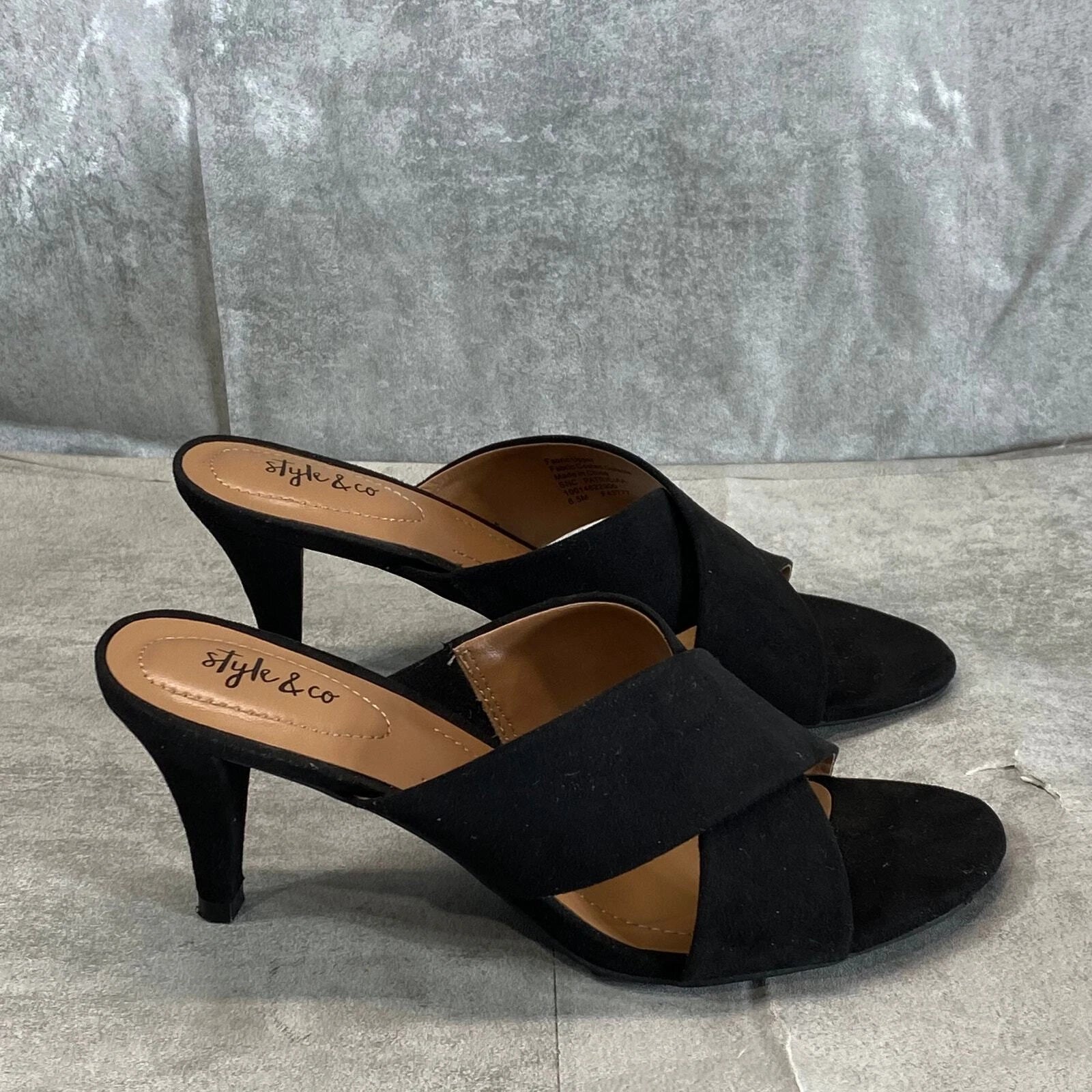 STYLE & CO Women's Black Micro Patriciaa Round-Toe Slide Dress Sandals SZ 6.5