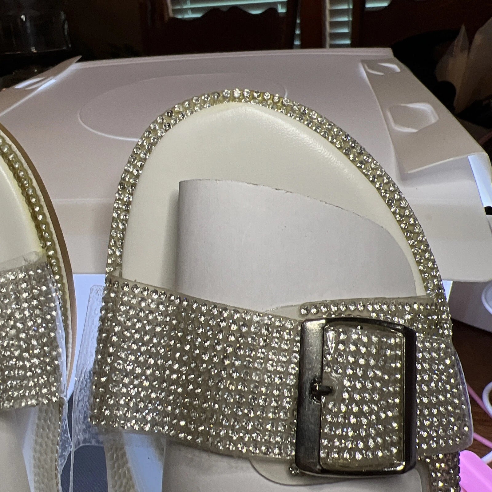 Ladies New Fashion, Rhinestone Sparkle Sandals Comfort Casual Flats Size 10