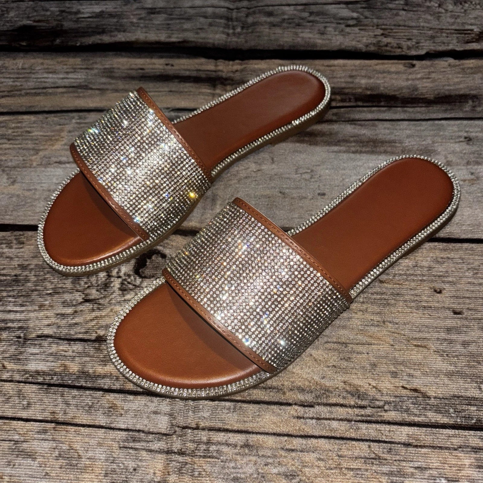 Women's Sandal Slip On Fashion Slides Rhinestone Sequins EU 41  Womens 8.5/9 NEW