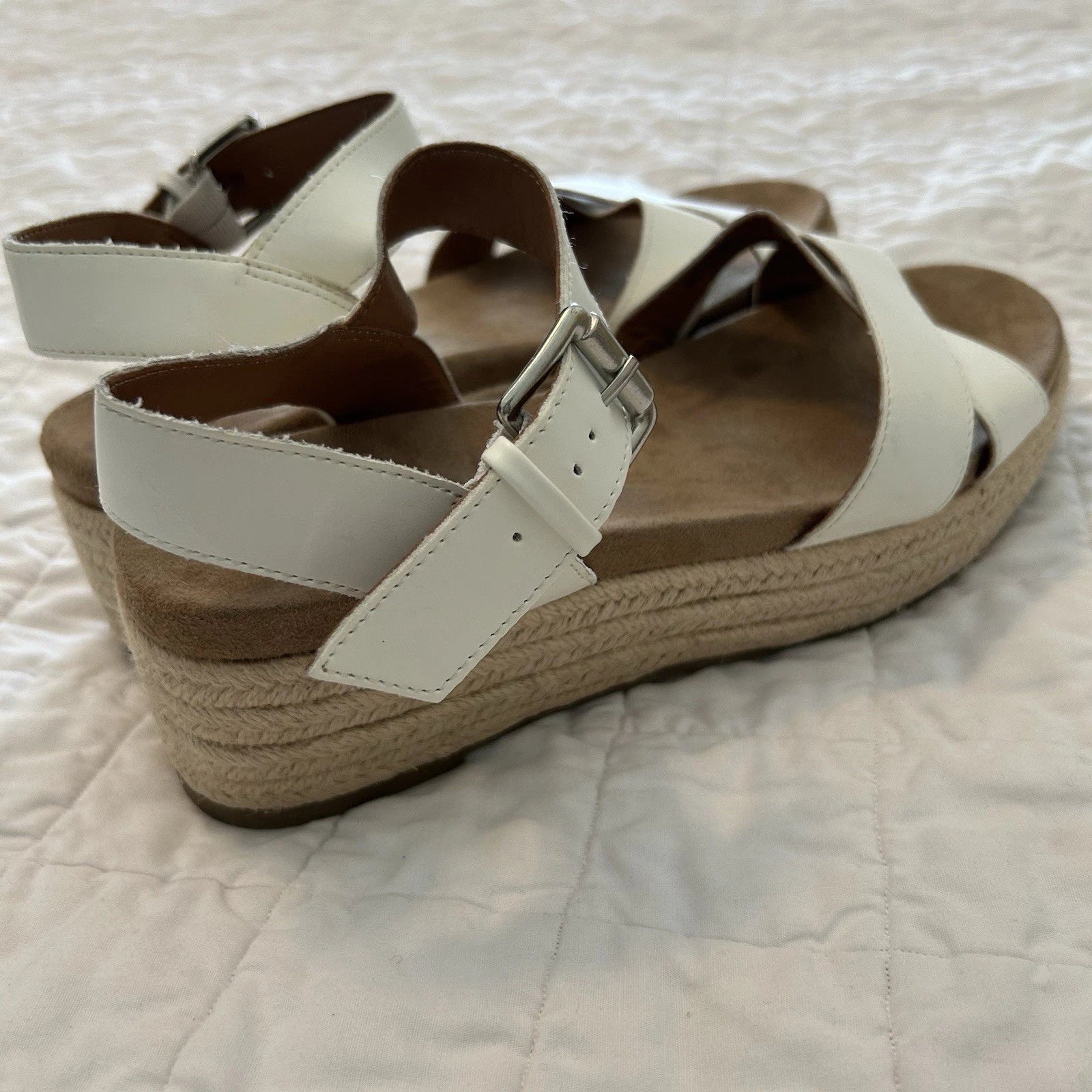 Style & Co Womens Wedge Strap White Slide Sandals Emberr 8 8M