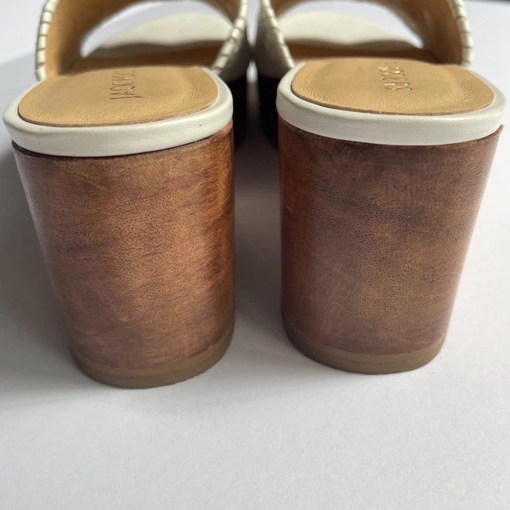 Jack Rogers Platform Wedge White Leather Sandals Size 9.5M Rory Style Scalloped