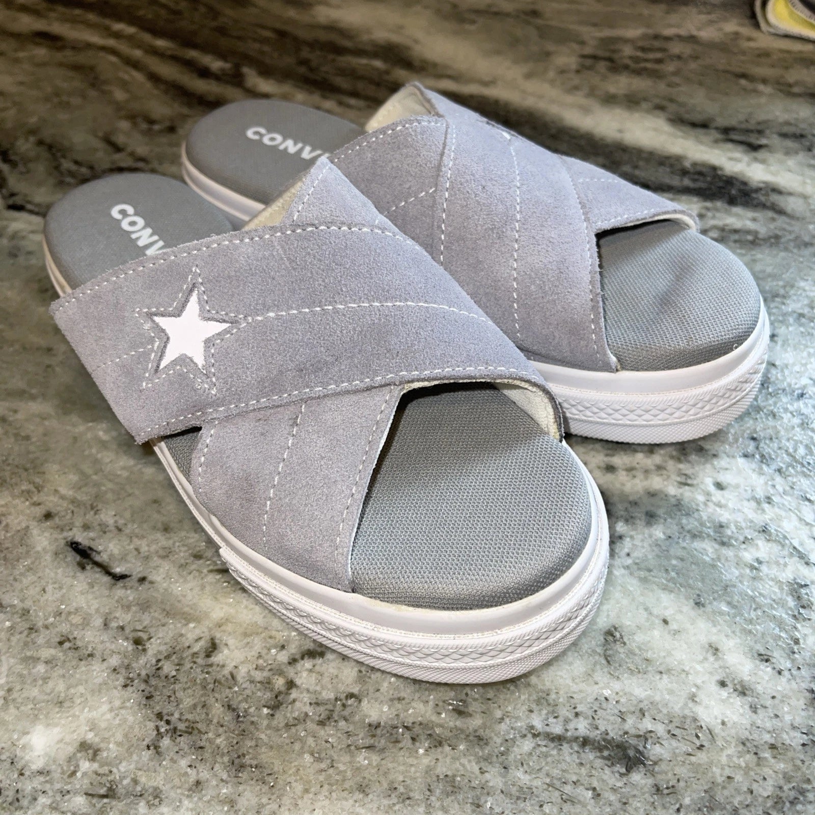 Women's 6.5 Converse One Star Slide Sandals grey Suede Leather NEW without box