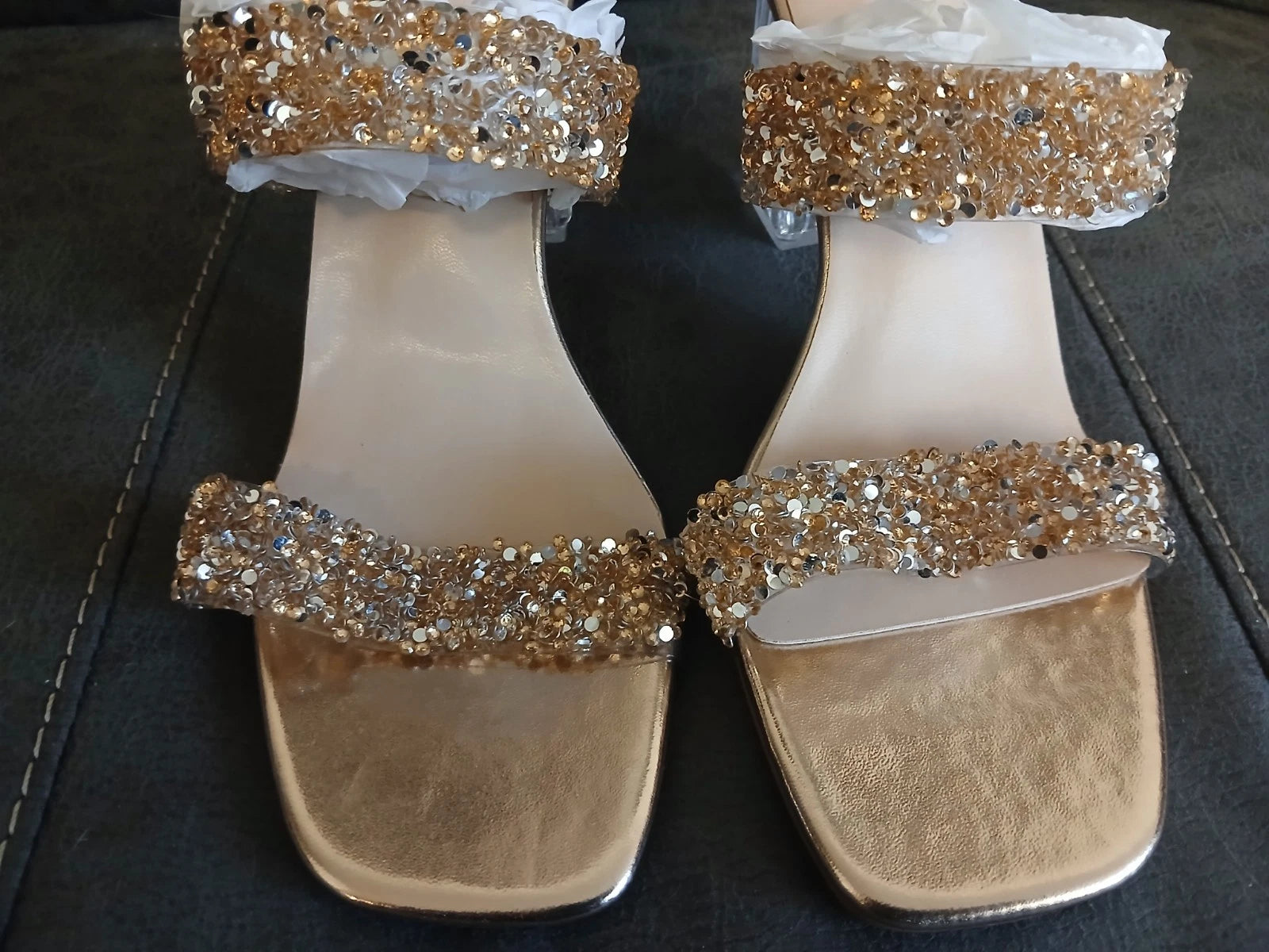Sandal Heels Womens Slides BLING SPARKLE FASHION Heels NEW EU 42 USA 10 #1075