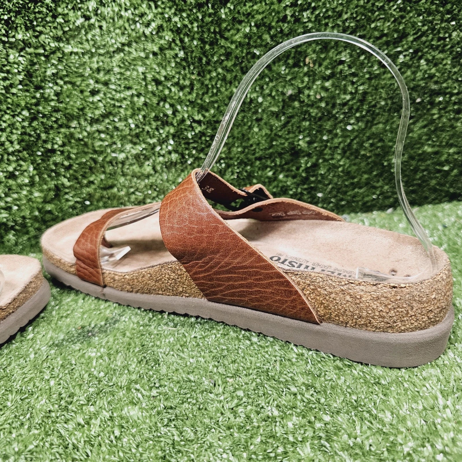 Mephisto Helen Brown Leather Toe Loop Flat Women Sandals Womens EU 38 US 8