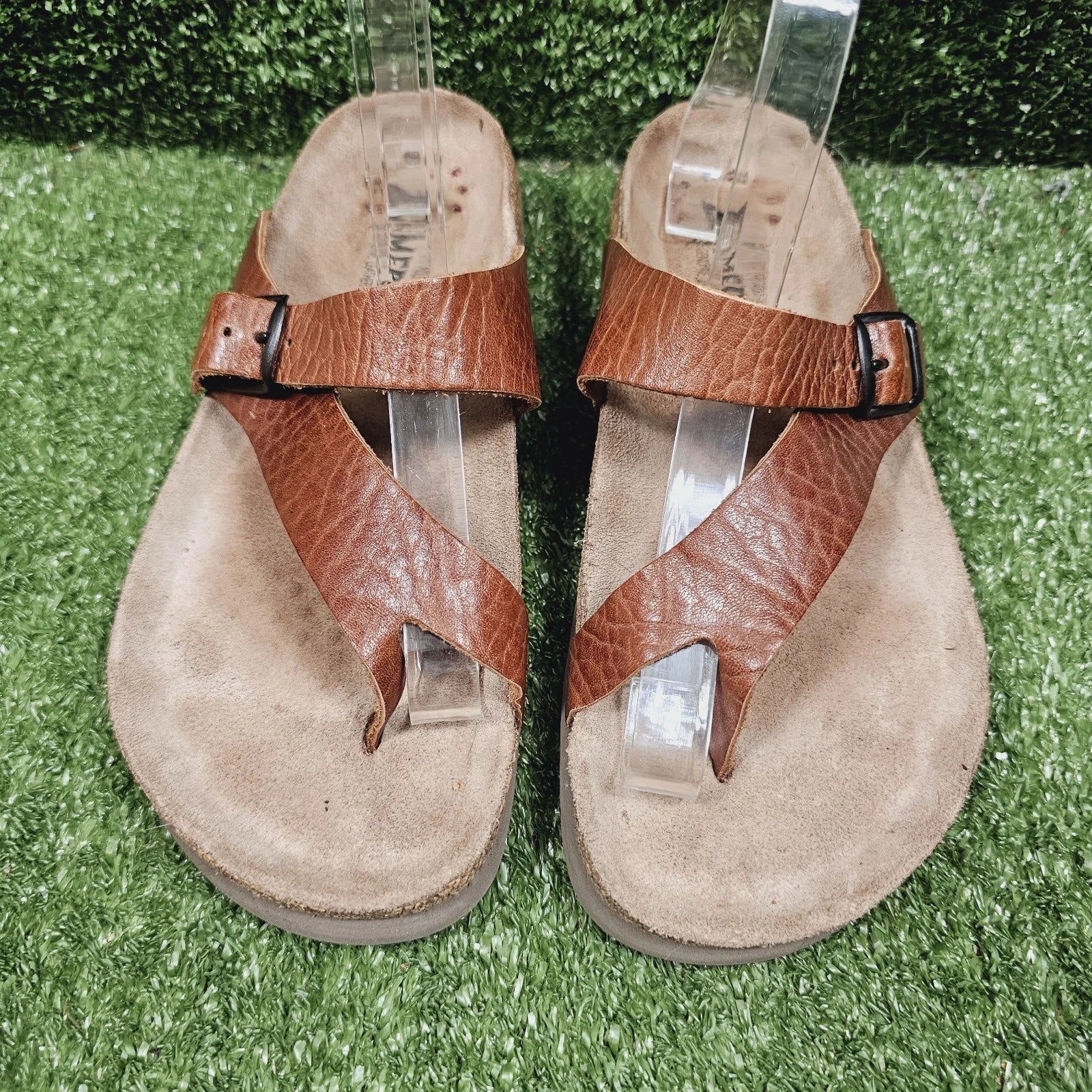 Mephisto Helen Brown Leather Toe Loop Flat Women Sandals Womens EU 38 US 8