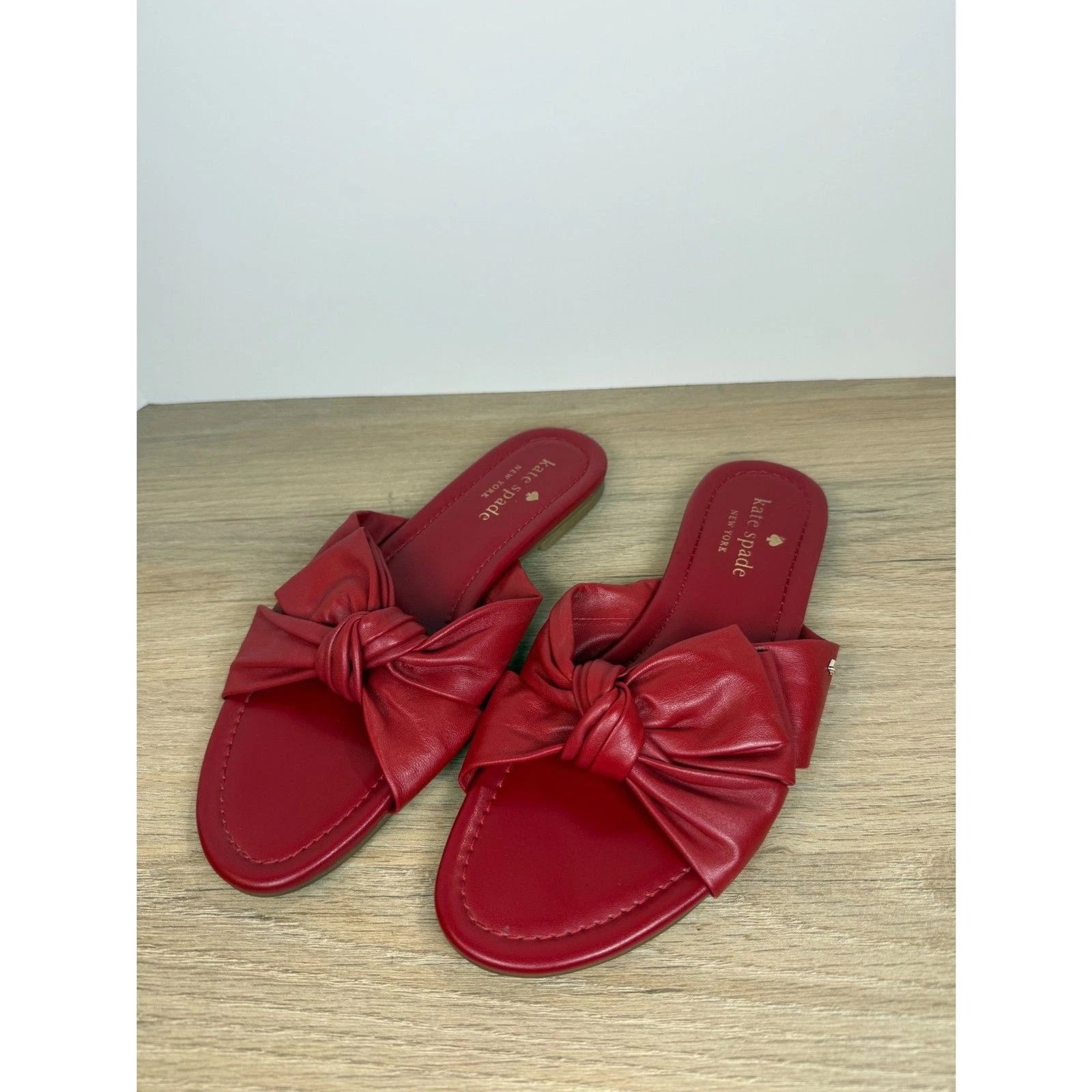Kate Spade Bow Leather Slide Sandals Women’s Size 7 Red Slip On