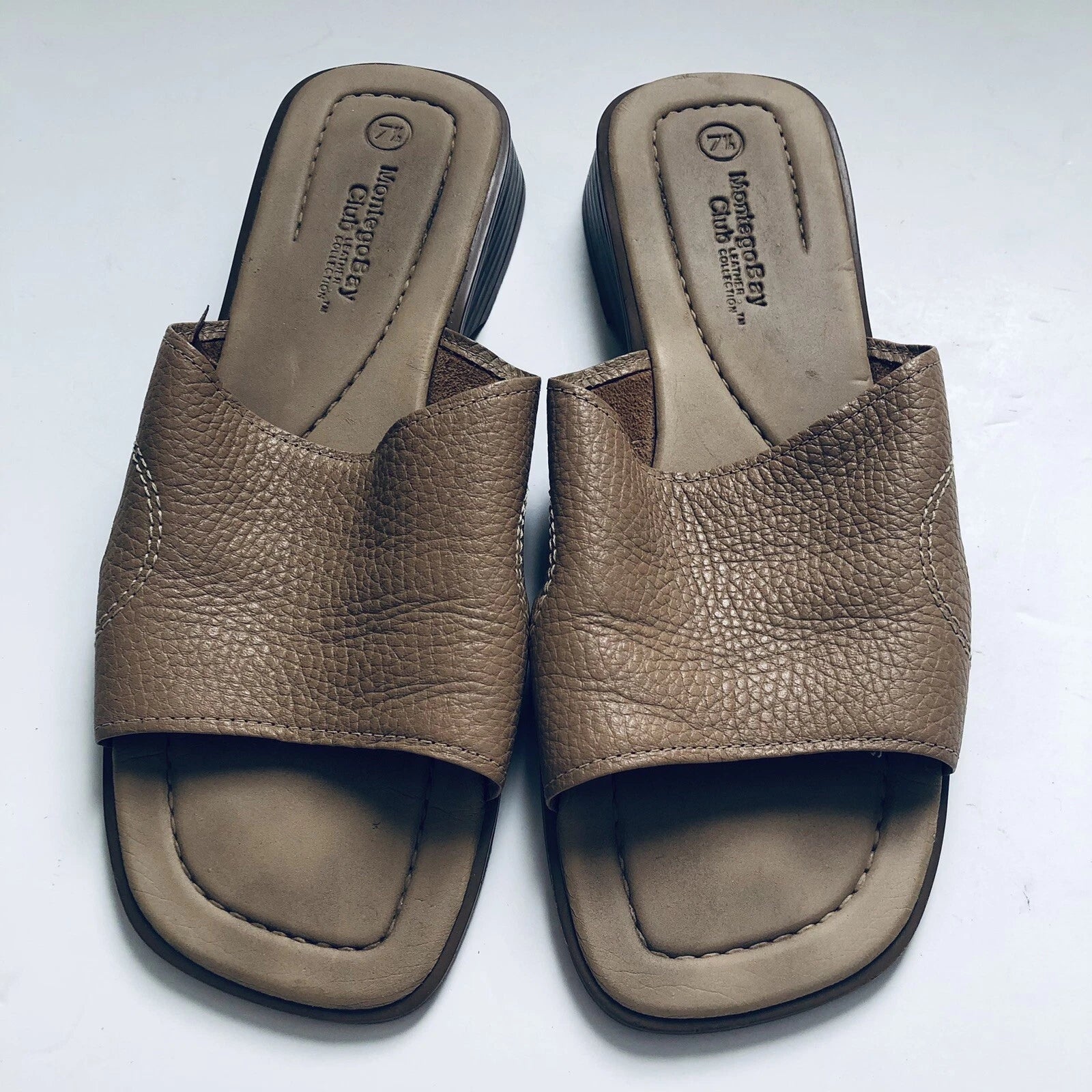 Montego Bay Club Leather Slide Sandals Tan Slip On Womens Size 7 1/2M