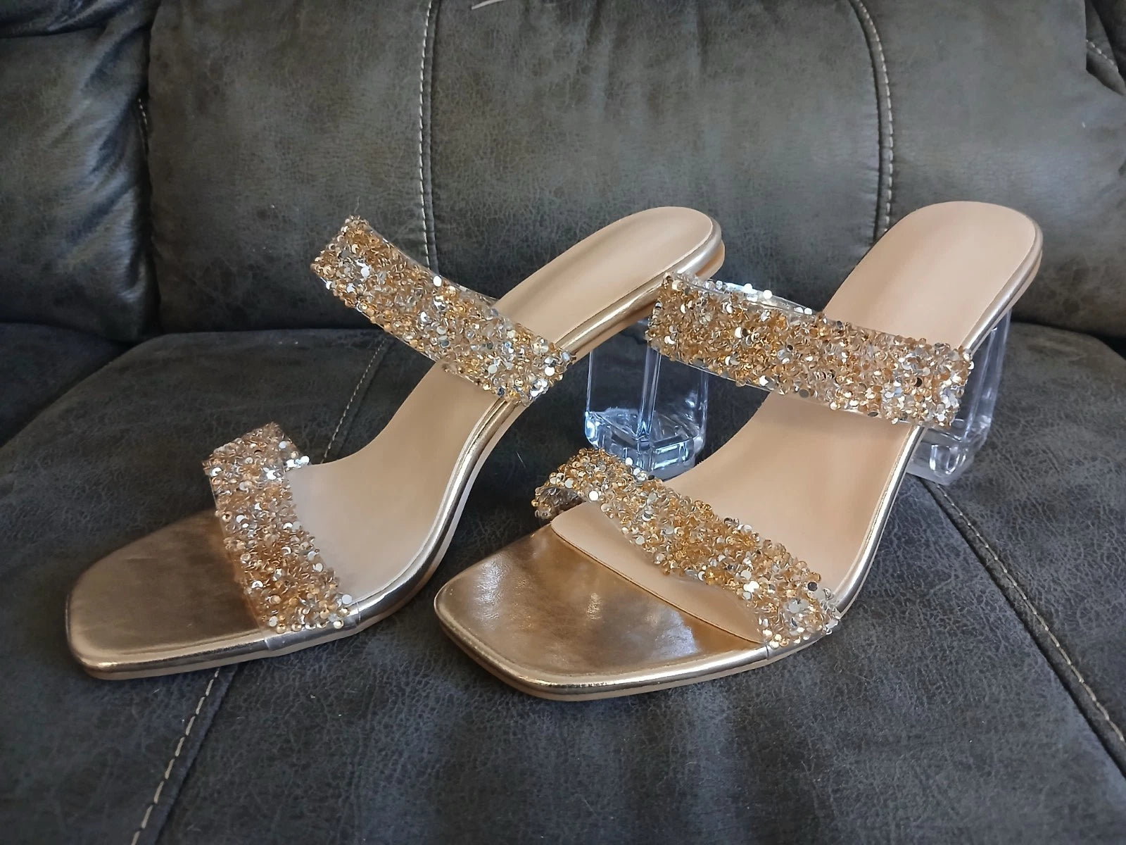 Sandal Heels Womens Slides BLING SPARKLE FASHION Heels NEW EU 42 USA 10 #1075
