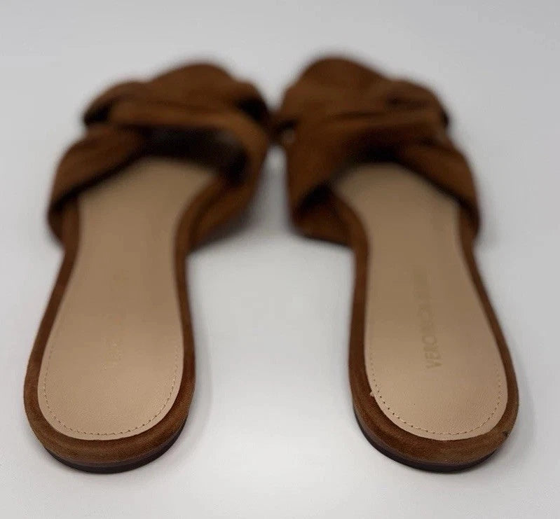 Veronica Beard Seraphina Twisted Slide Sandals Caramel Suede Women’s Size 6M