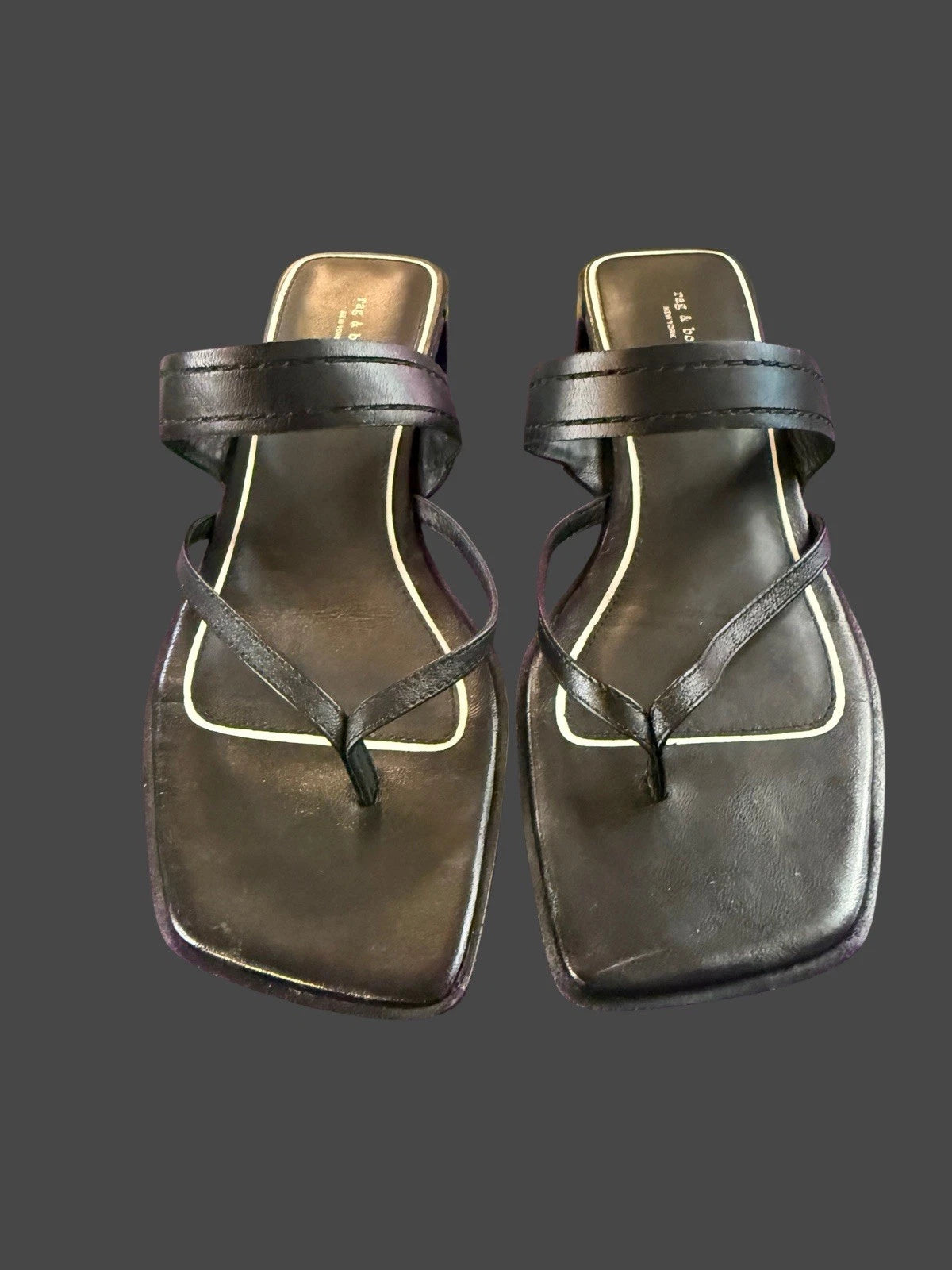 Rag & Bone Colt Sandals Slides Black -White  Thongs Shoes Sz 37.5 US 7