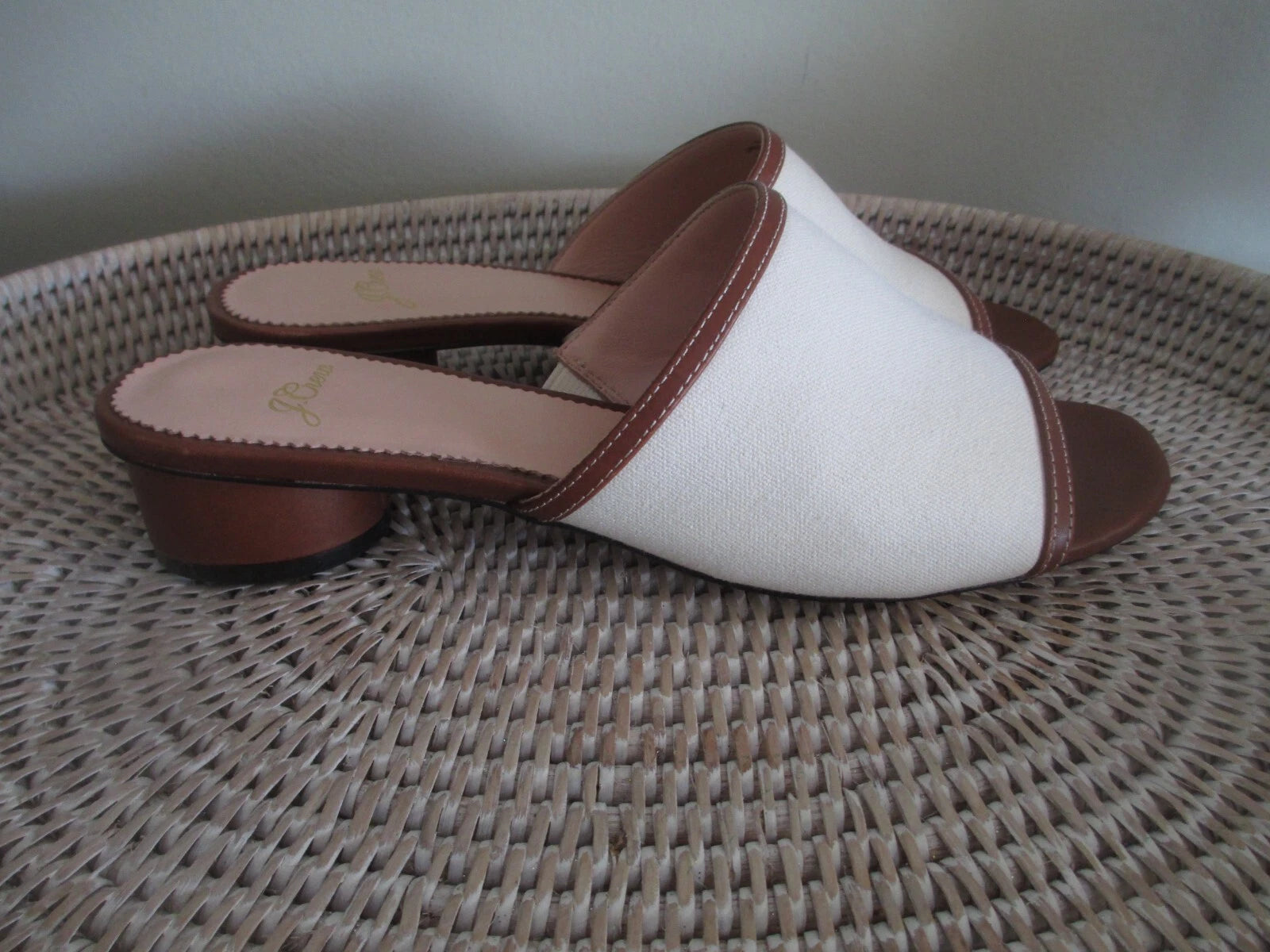 J CREW Canvas with Leather Slide Sandal in Natural SZ 8.5M Style AW069 EUC