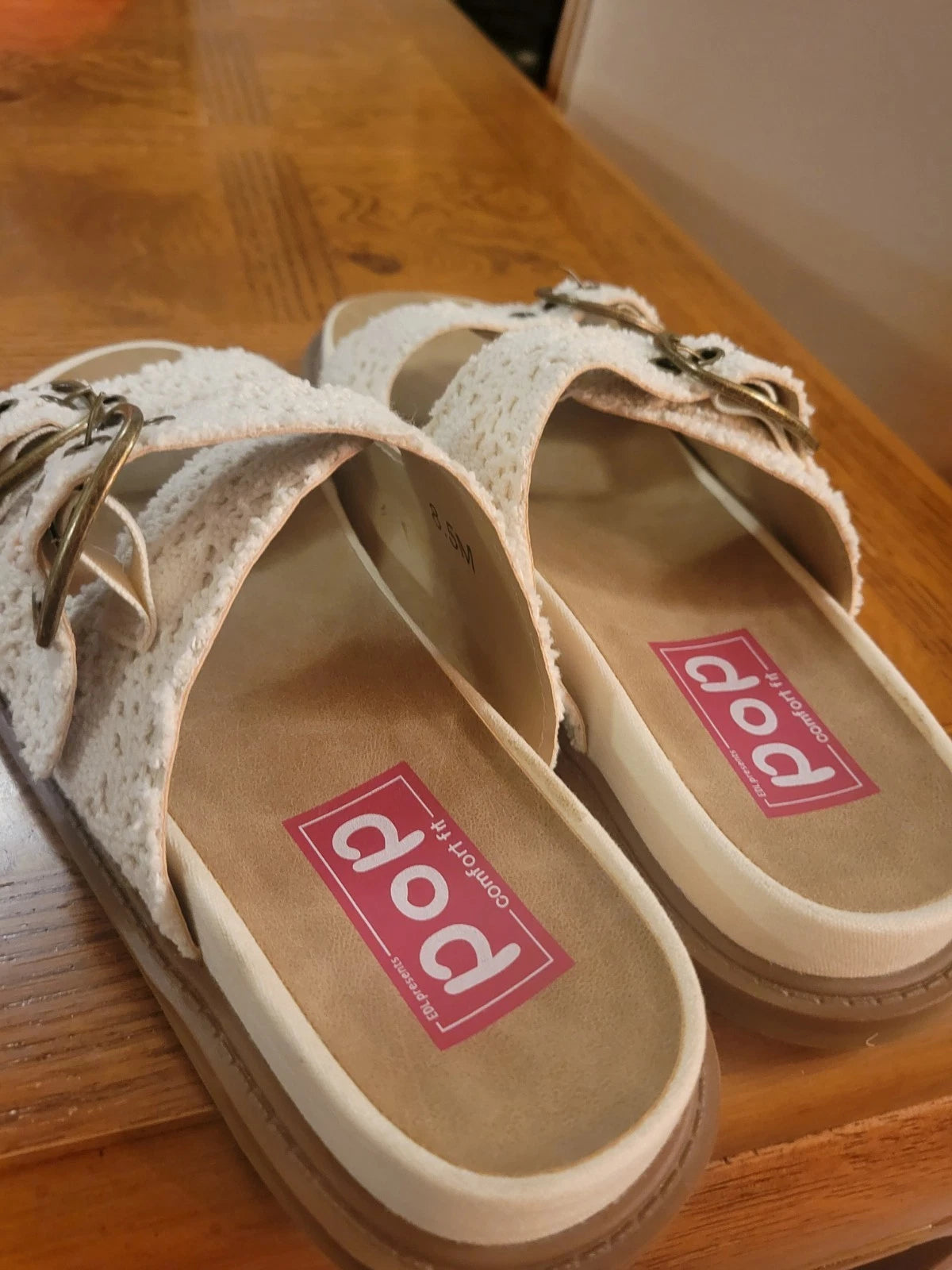 Ivory Macrame Style Slide Sandals By POP Sz 8.5. Exceptionally Clean!!