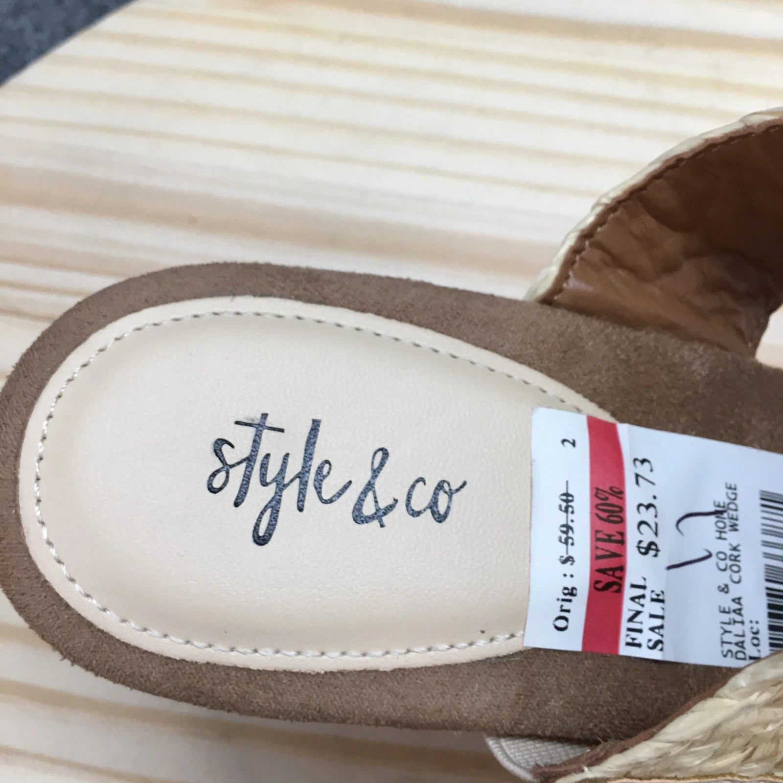 Style & Co. Sandals Womens 11 M Daliaa Wedge Slides Beige Faux Leather Cork NEW