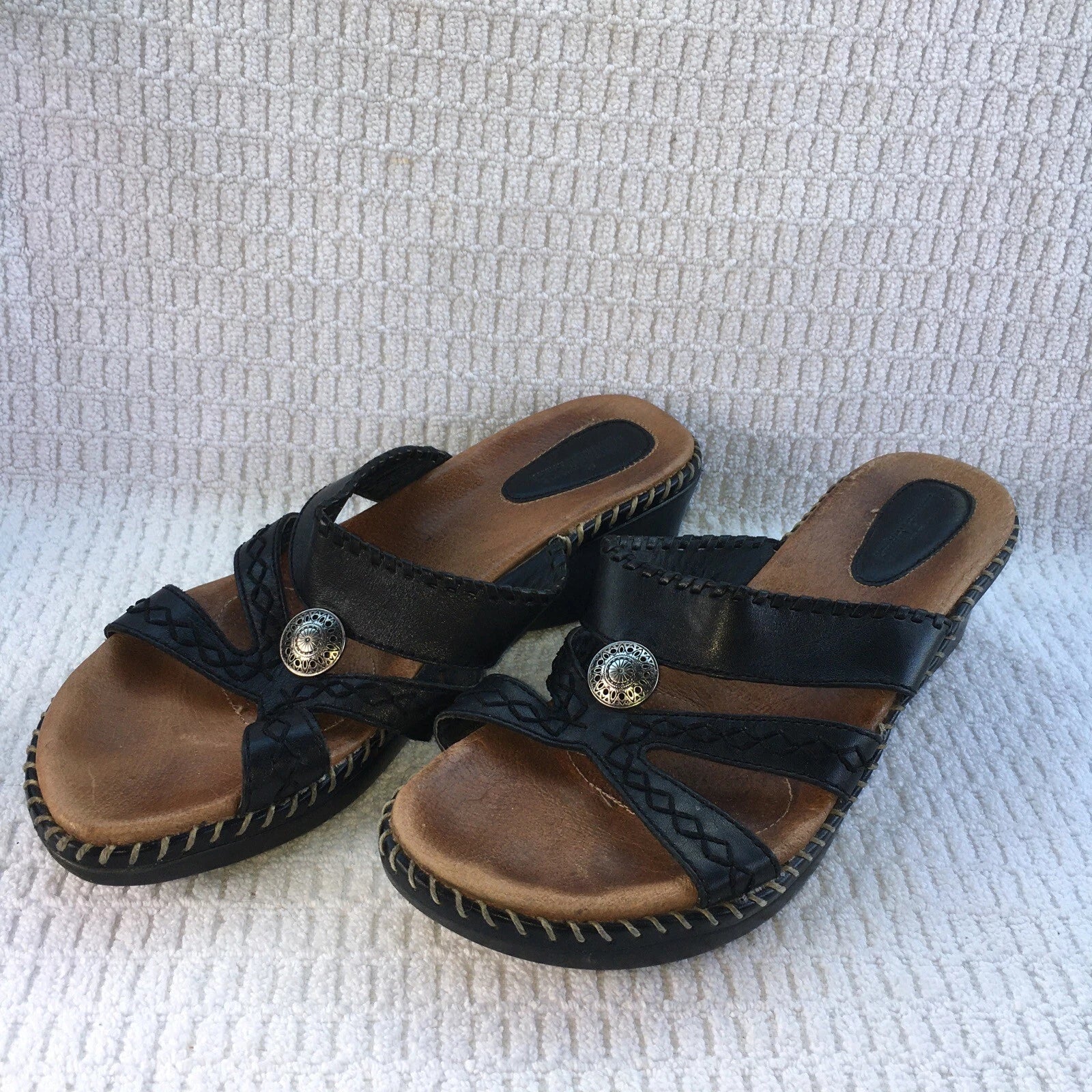 MINNETONKA BLACK LEATHER COMFORT SANDALS Womens  Sz 9 Style 70403